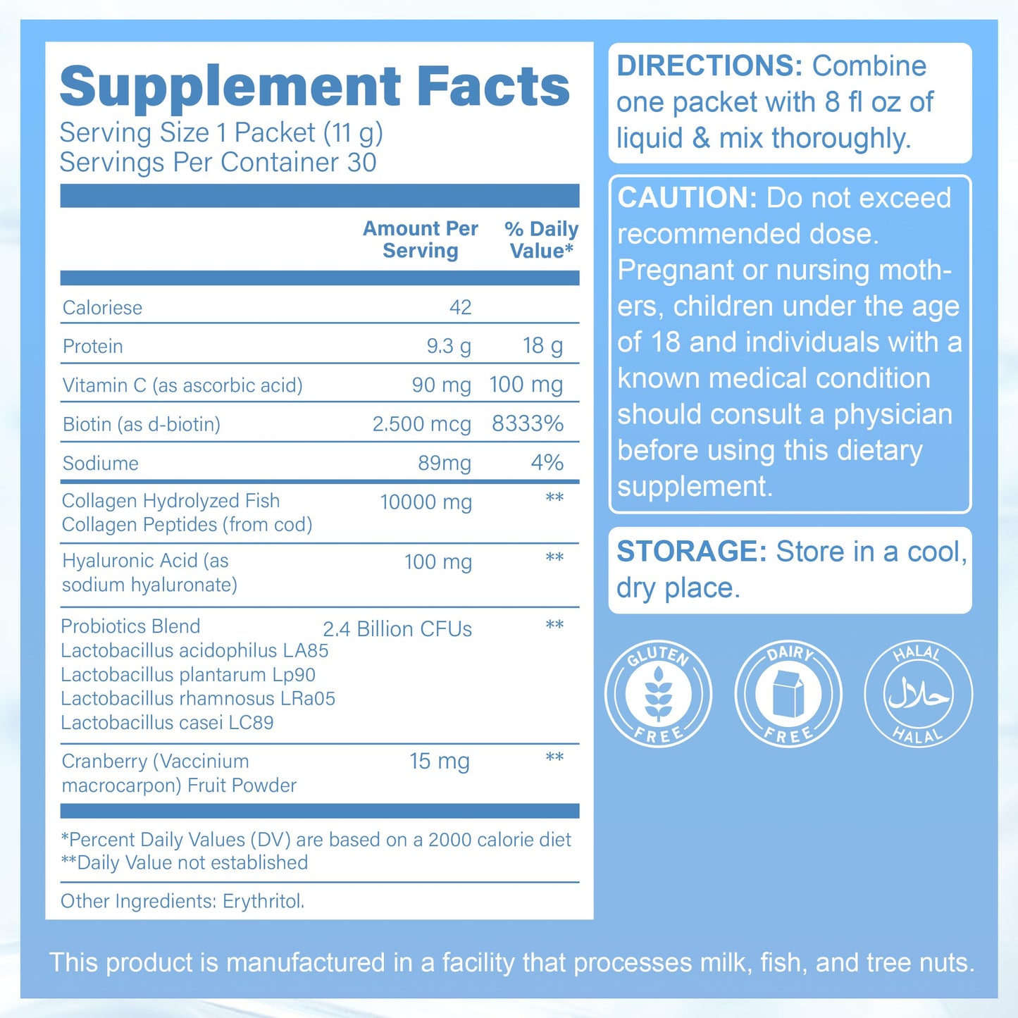 HUGROSE Marine Collagen Peptides Powder 11.6 g, 30 Packets