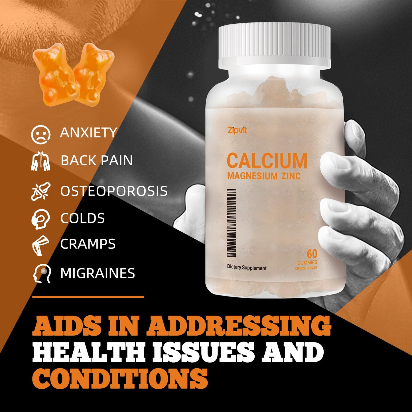 zipvit Calcium Magnesium Zinc Gummies with Vitamin D3 & K2 - High Potency Enhanced Absorption, 60 Count Gummies