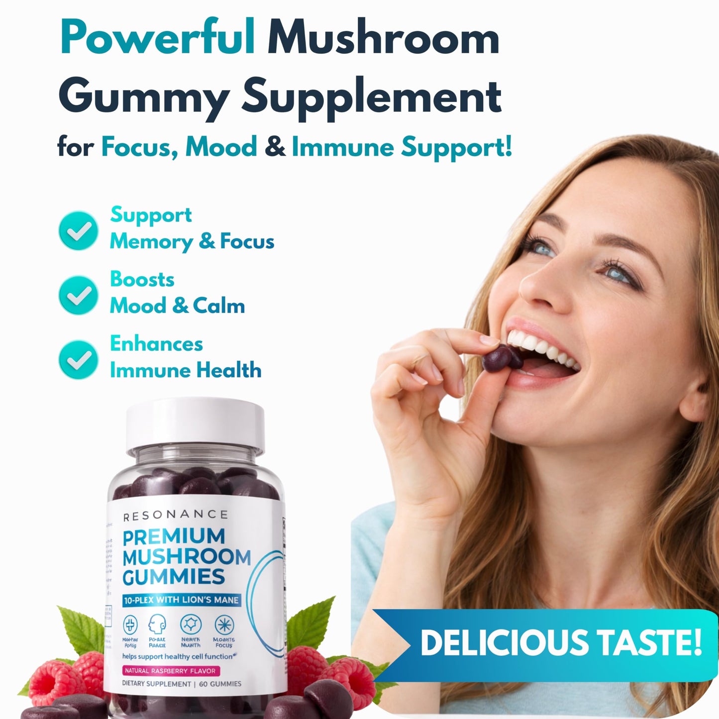 Resonance Health Premium Mushroom 10-PLEX Gummies, Cognitive Support, 60 Gummies