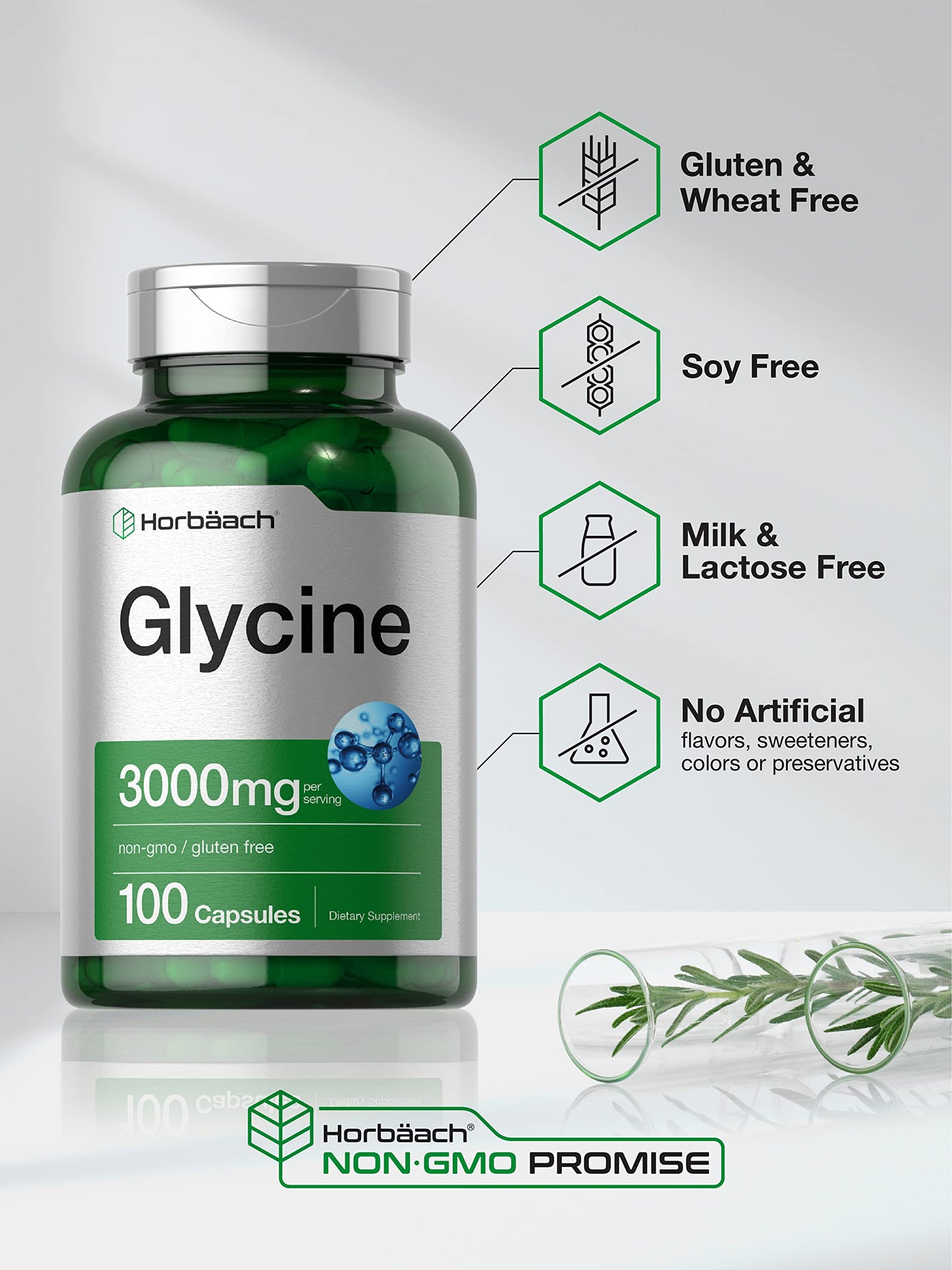 Horbäach Glycine 3000mg Supplement Capsule, 100 Count