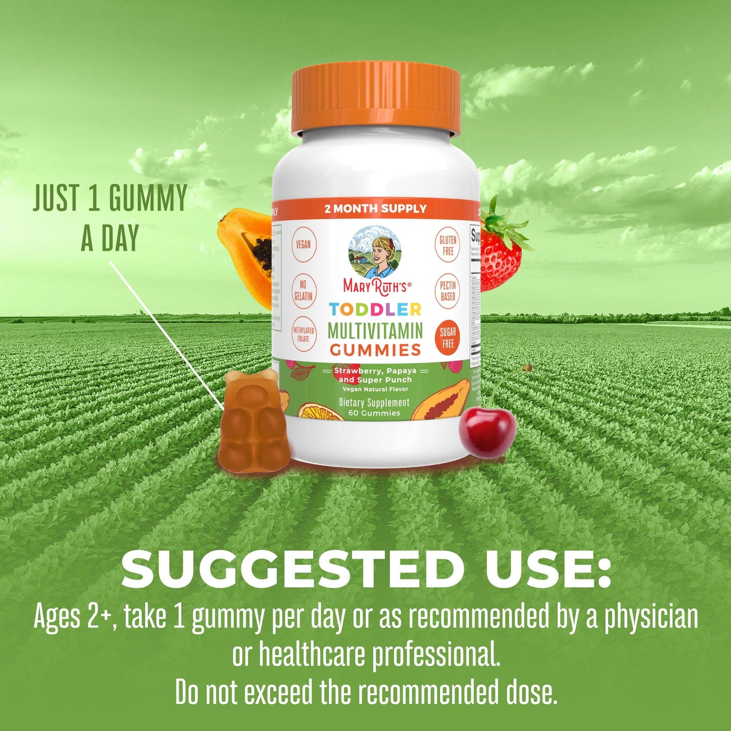 MARYRUTH'S Sugar Free Vitamin Gummies for Kids Age 2 Gummy 60 Count