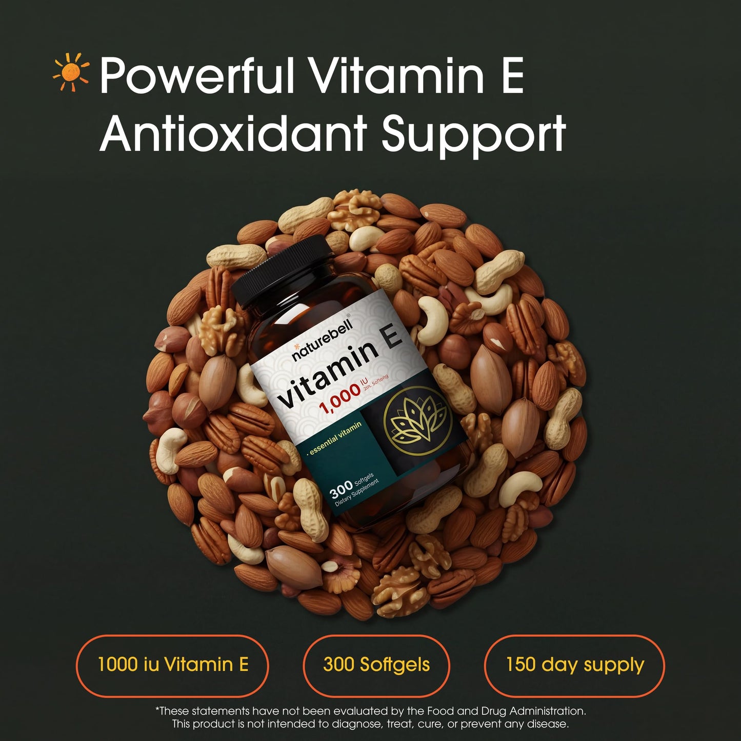 NatureBell Vitamin E 1,000 IU Softgels, 300 Softgels
