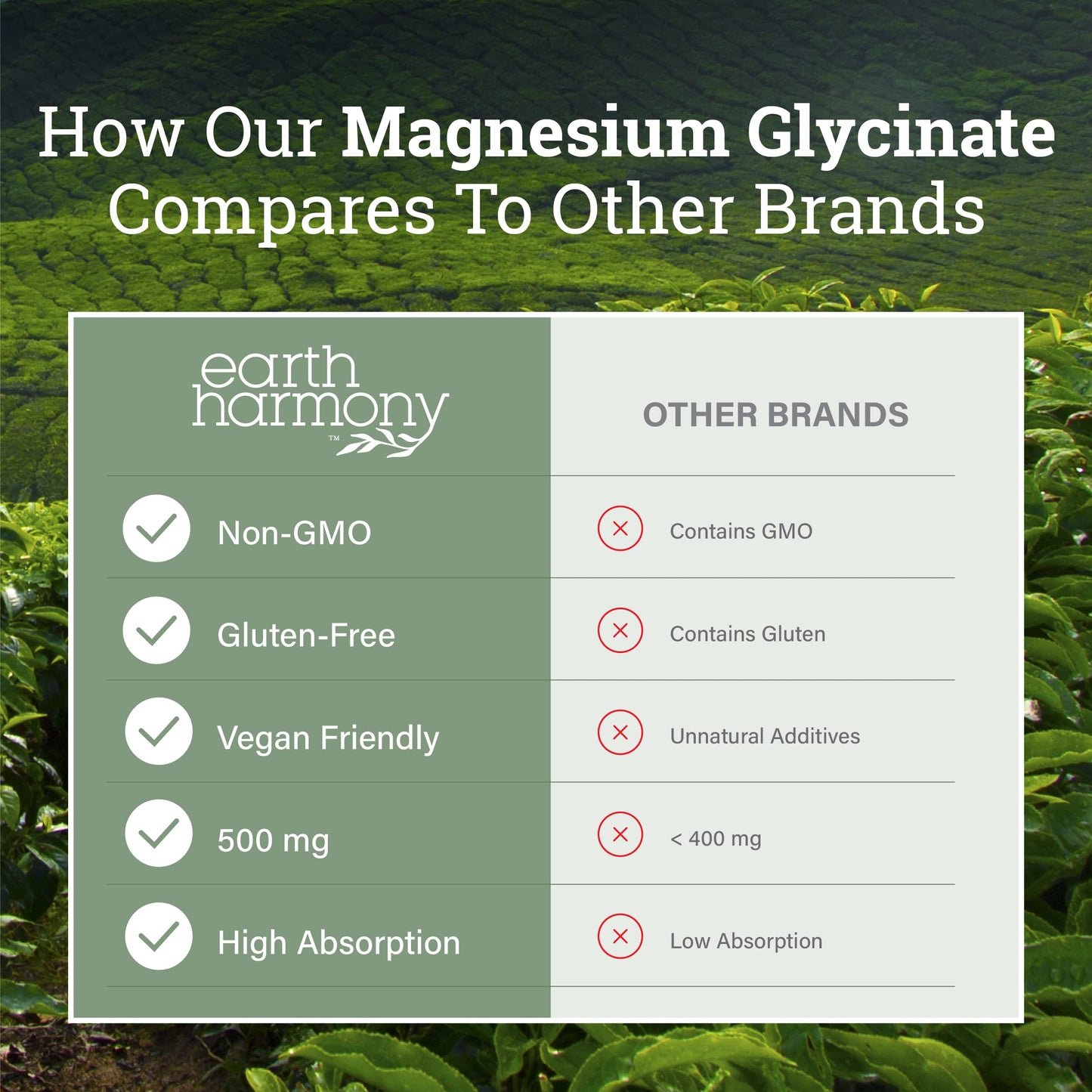Earth Harmony Chelated Magnesium Glycinate 500mg Capsule, 120 Capsules