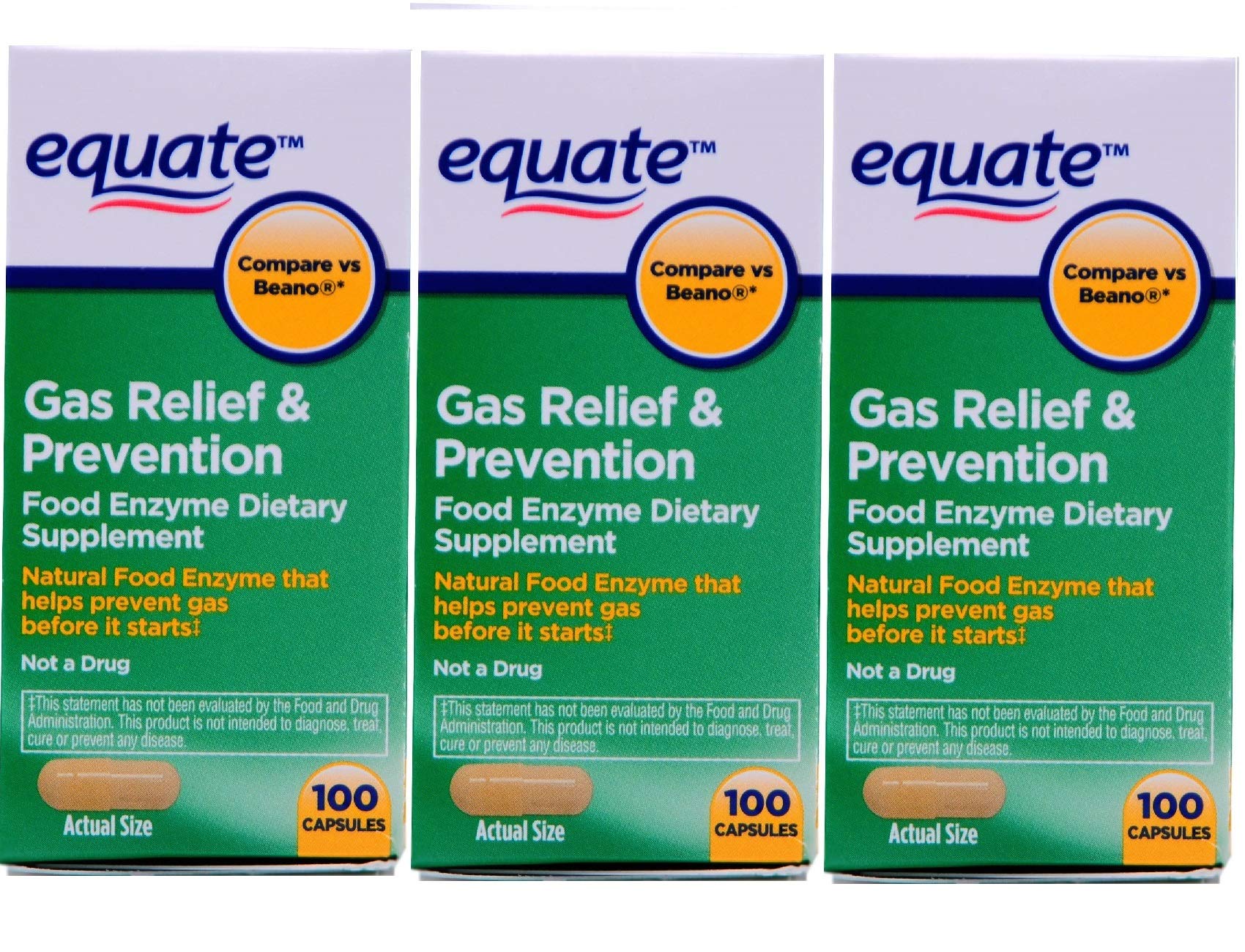 RNATFLU Equate Gas Bloating Relief and Prevention, Food Enzyme Dietary Supplement Capsules 300