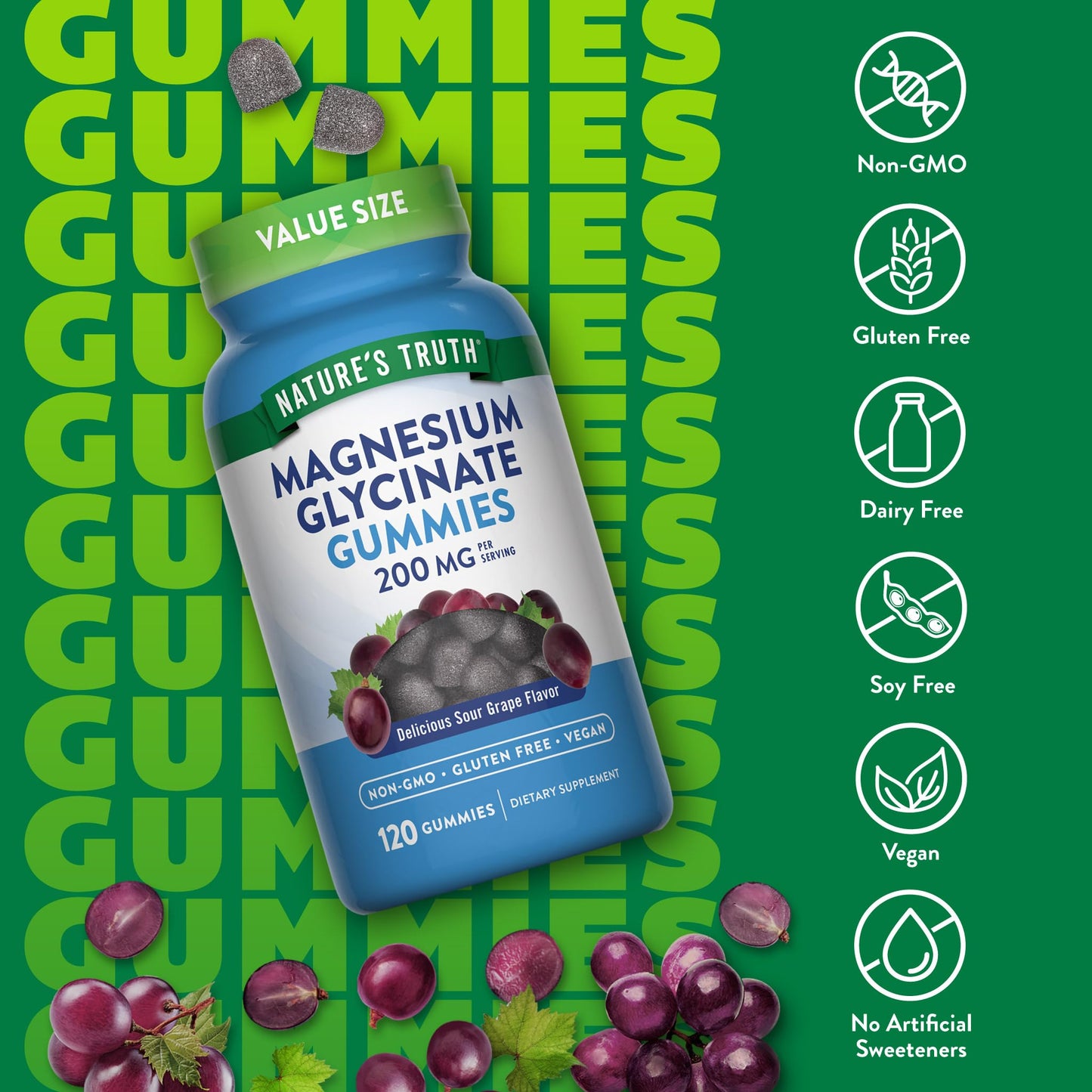 Nature's Truth Magnesium Glycinate Gummies 200mg 120 Count