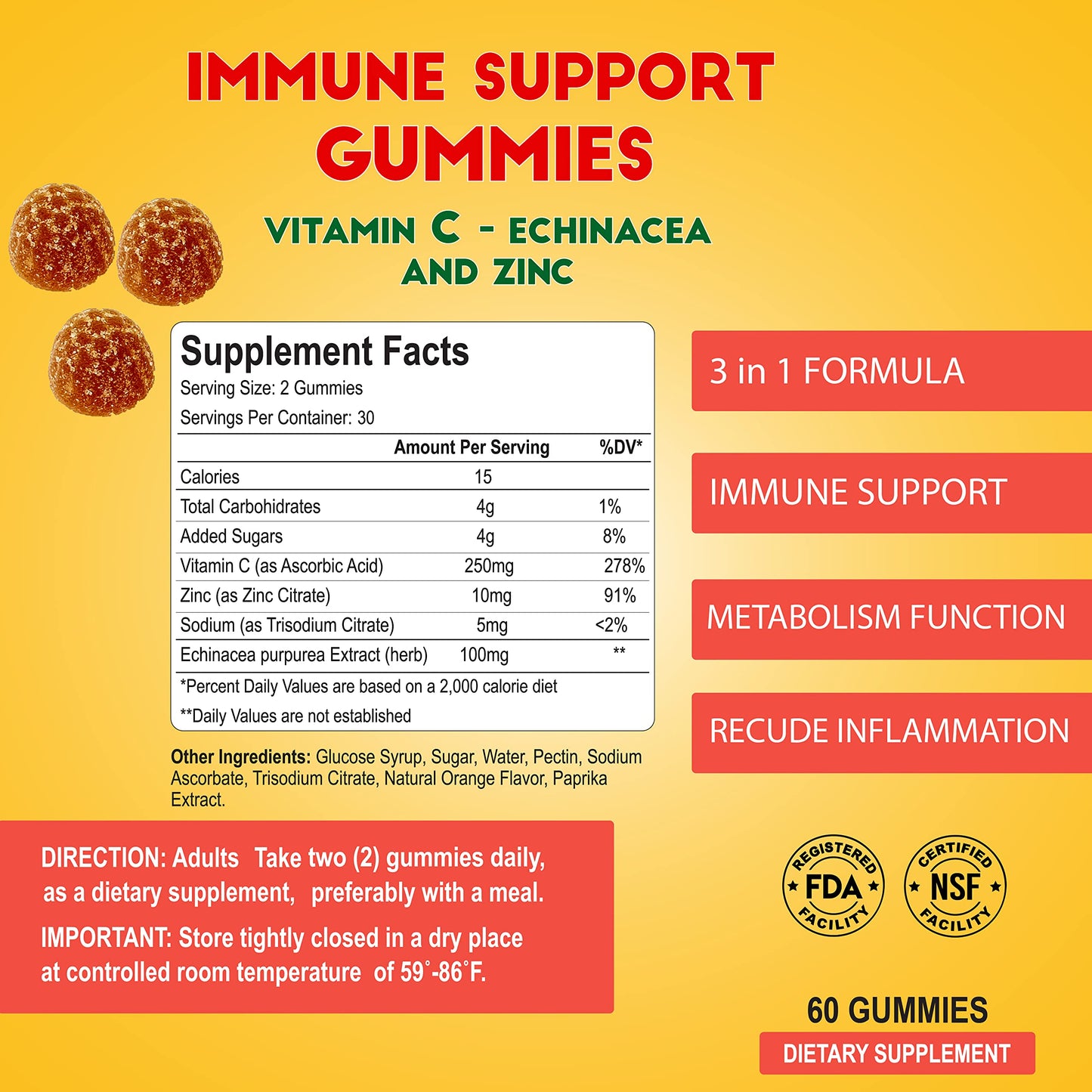 ALFA VITAMINS Immune Support Gummies with Vitamin C Plus Zinc & Echinacea, 60 Count
