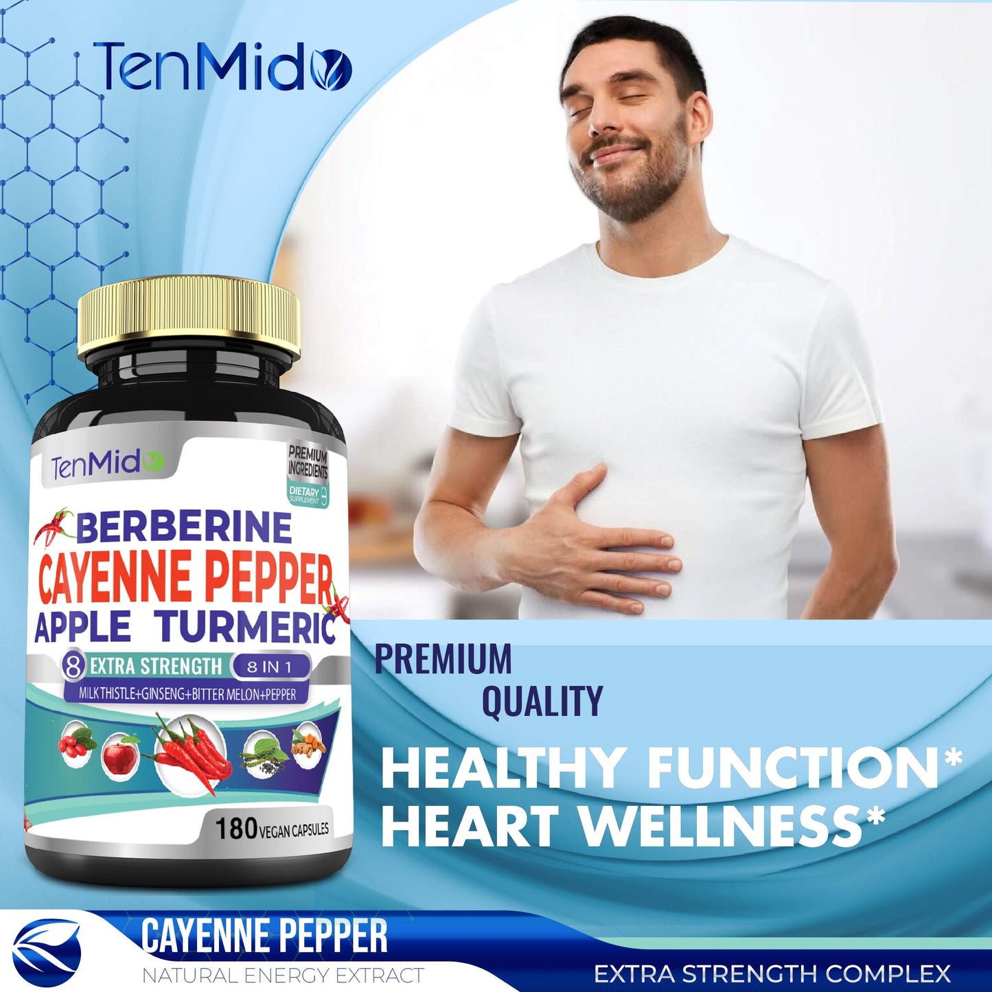 Tenmido Cayenne Pepper Supplements Extract Capsules 180 Count