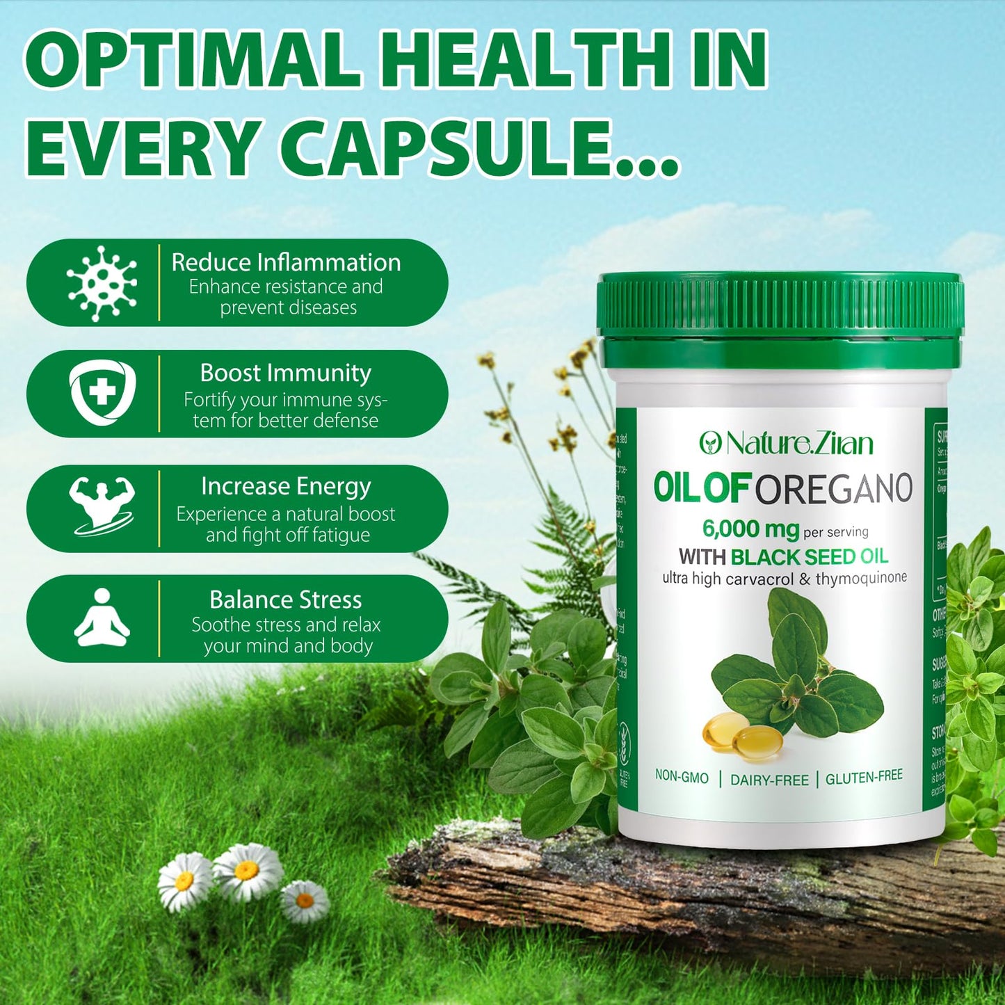 O NATURE . ZIRAN Oil of Oregano with Black Seed 2 in 1 Capsule 120 Count