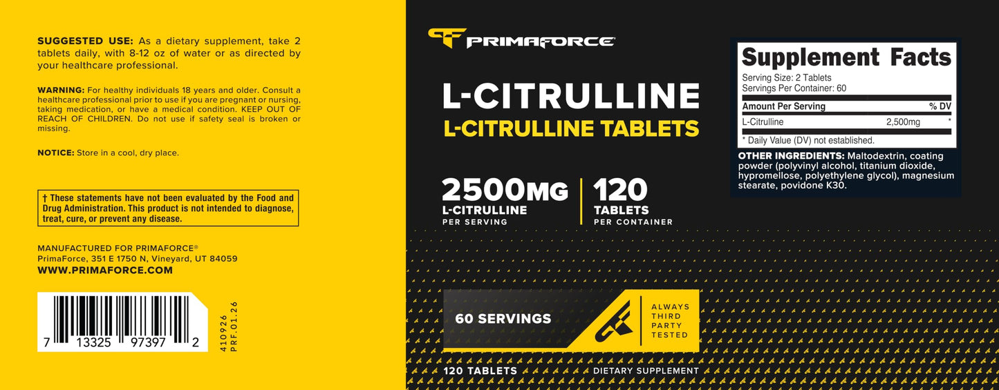 Primaforce L-Citrulline 2500mg Tablets, 120 Count