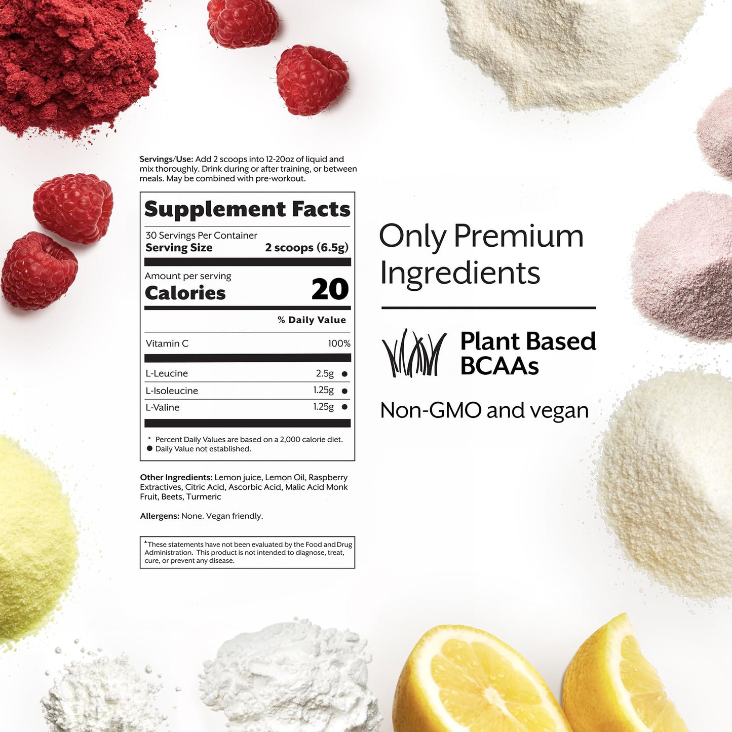 ProMix Nutrition Promix BCAA Post-Workout Energy Powder - 5g Micronized BCAAs, Sugar Free, Plant Based, Vegan, Keto - Raspberry Lemon - 30 Servings