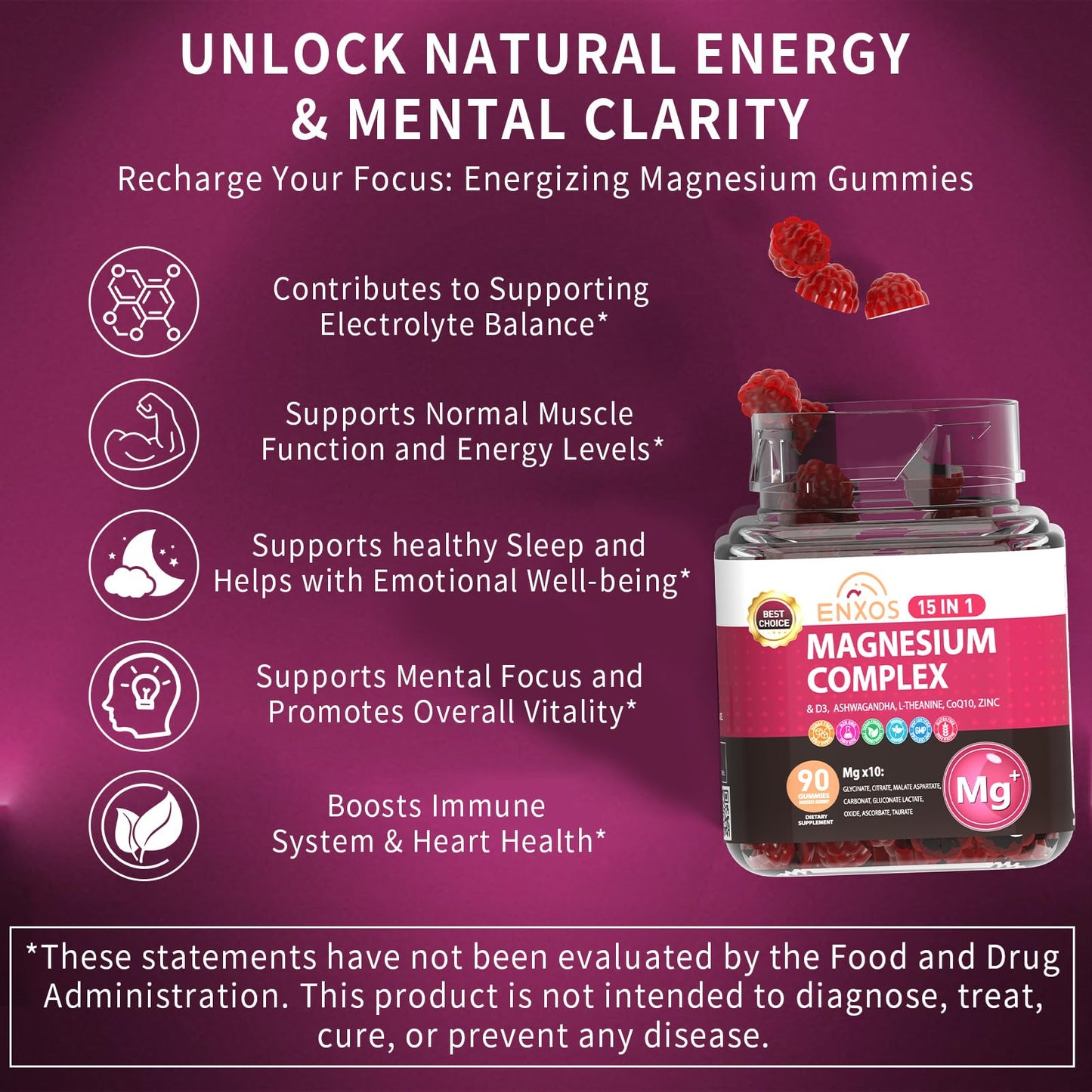 ENXOS 15-in-1 Magnesium Complex Gummies 350 mg/Serv, 90 Count