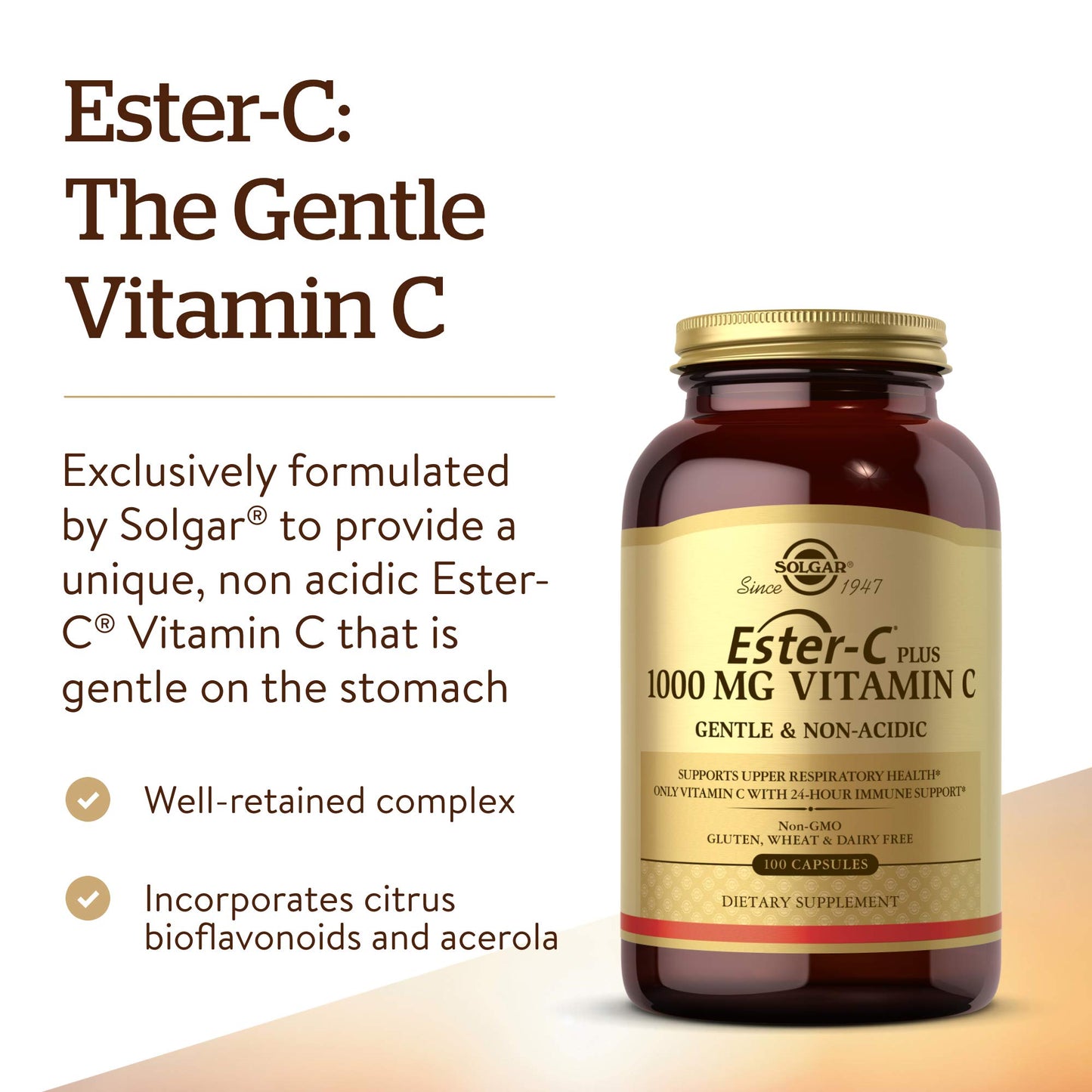 Solgar Ester-C Plus 1000 mg Vitamin C with Citrus Bioflavonoids Capsules, 100 Count