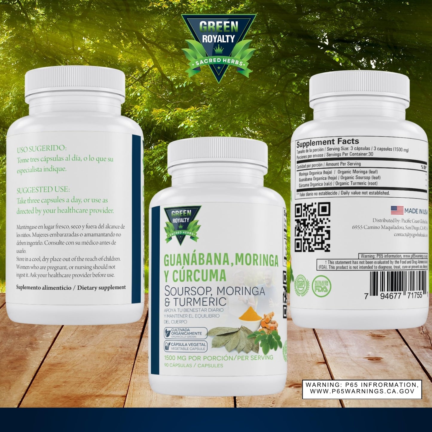 GREEN ROYALTY Moringa, Guanabana & Curcuma 1500 mg per Serving Capsule 90 Count