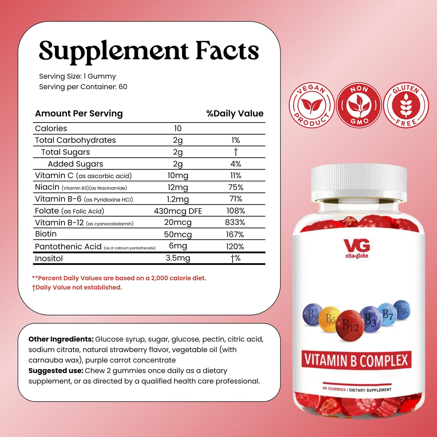 VITA GLOBE B Complex Gummy Vitamins 120 Gummies