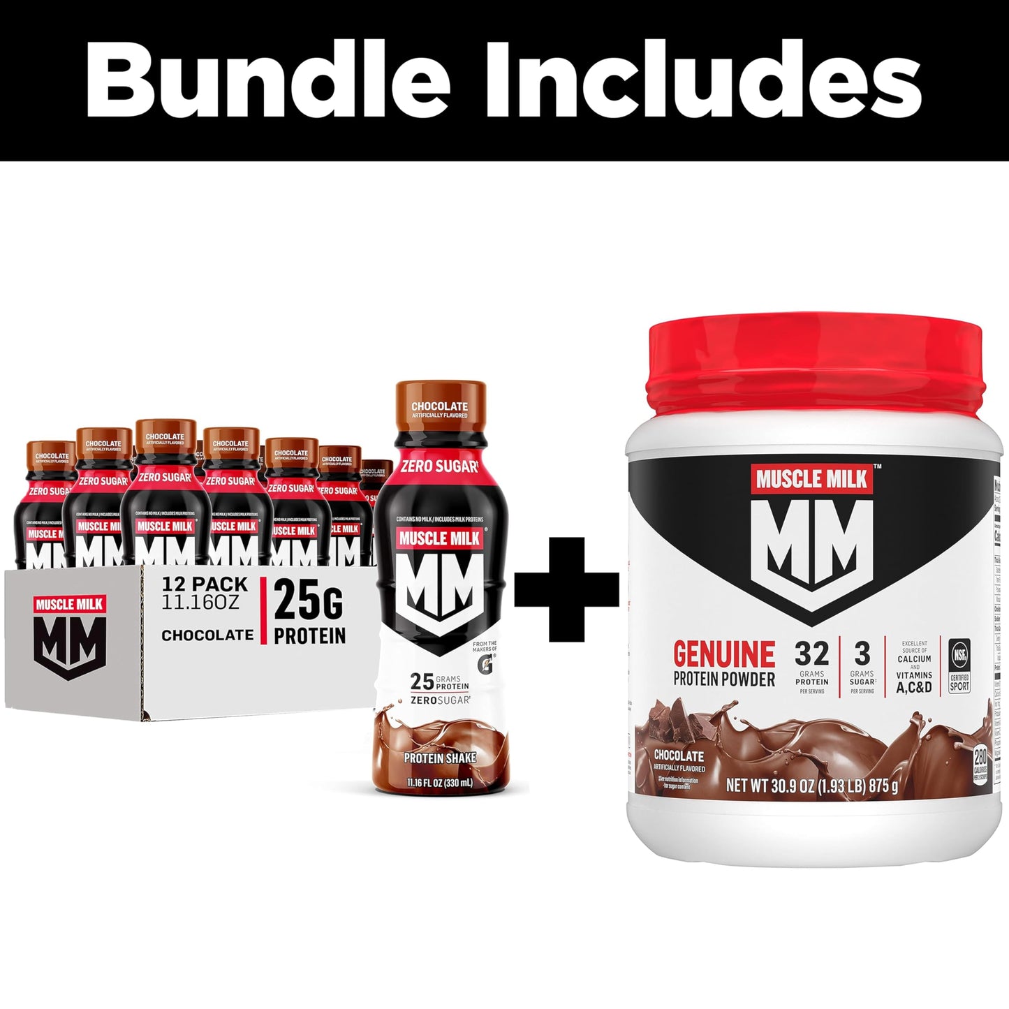 Muscle Milk Genuine Protein Shake and Protein Powder Bundle, Chocolate, 12 Pack