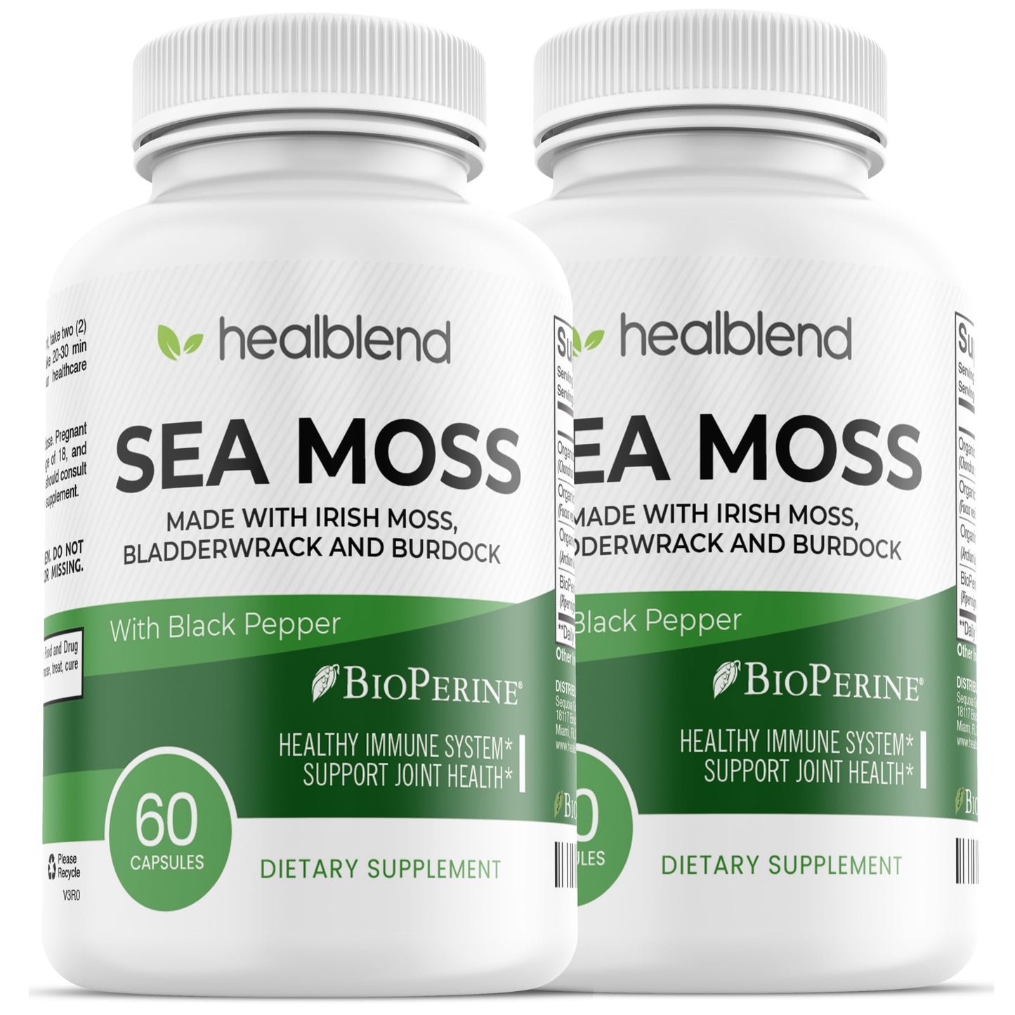 healblend Organic Irish Moss, Bladderwrack & Burdock Detox Support Capsules, 1405mg with Black Pepper, 60 Count