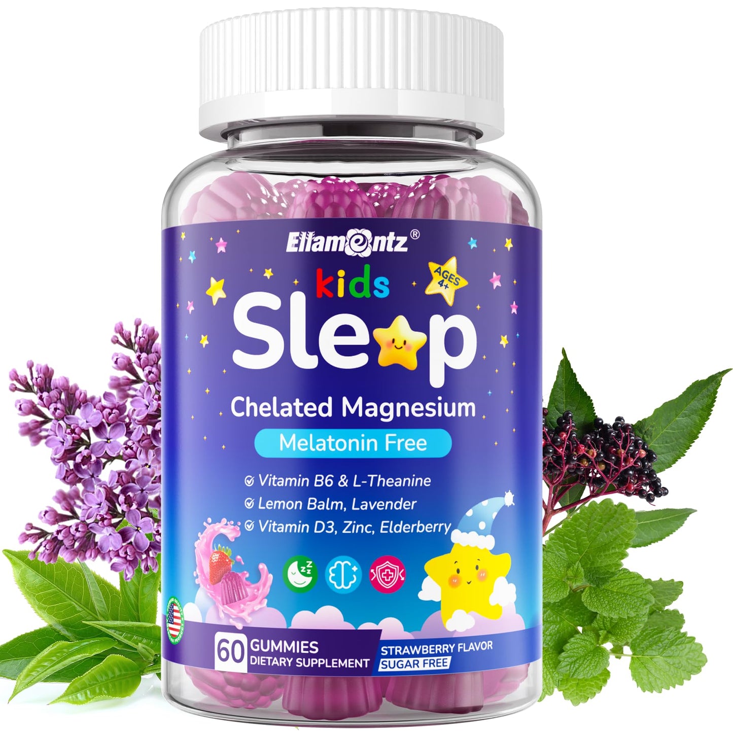 ELLAMENTZ Kids Sleep Gummies, Gummy, 60 Count