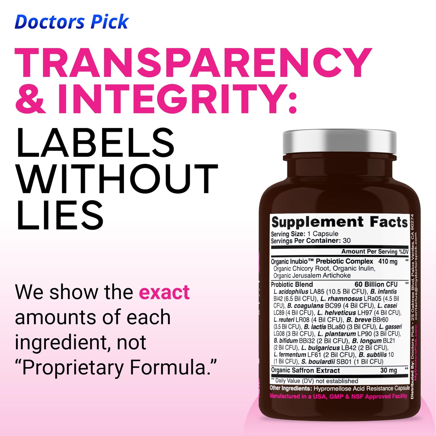Doctors Pick Fem Pro Women’s Probiotics for Feminine Health 90 Capsules