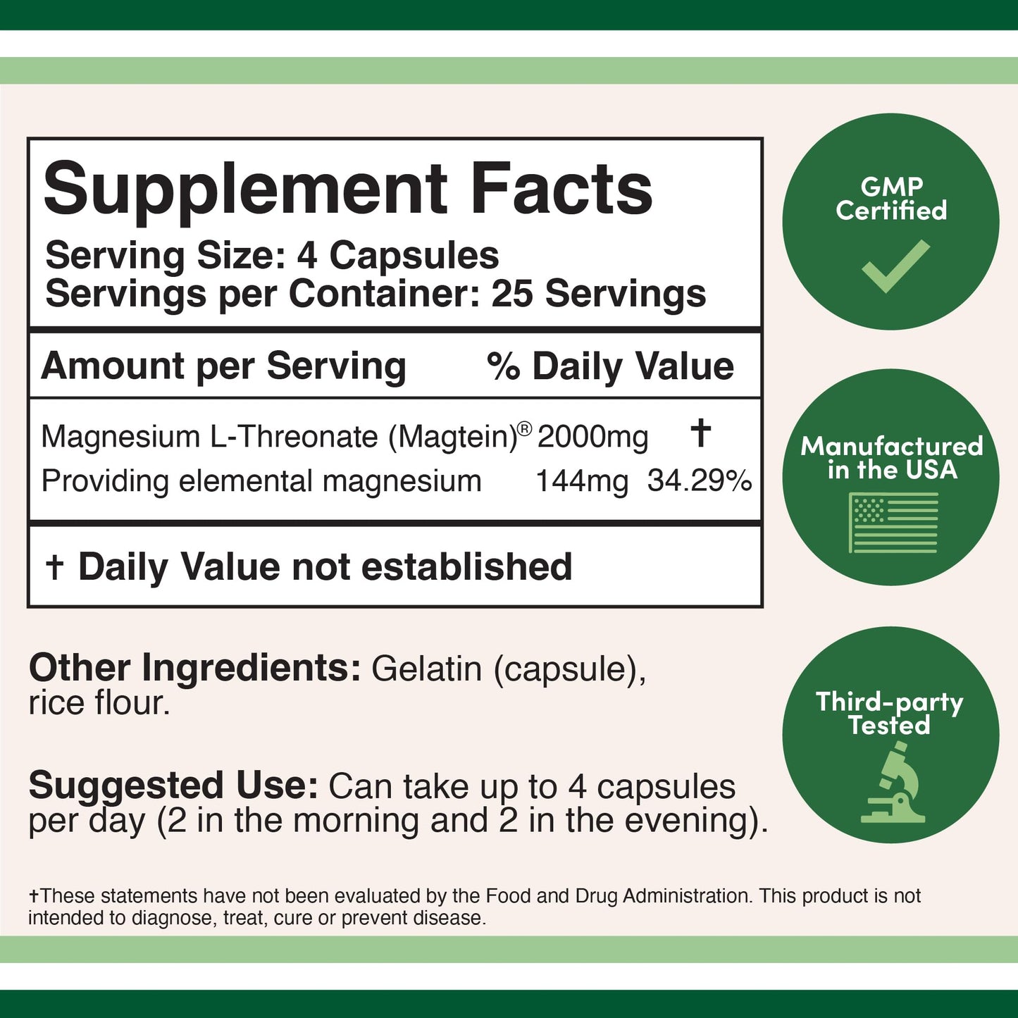 Double Wood Supplements Magnesium L Threonate Magtein Sleep and Cognitive Support – High Absorption – Most Bioavailable Form of Magnesium – 2,000 mg, 100 Capsules