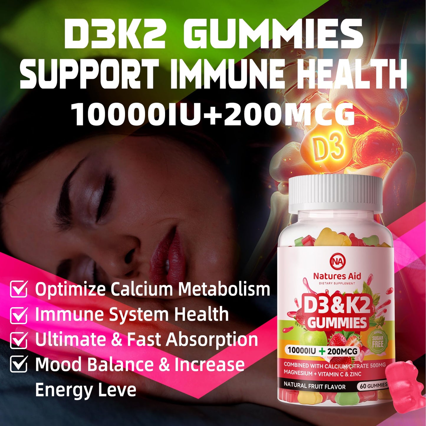 Natures aid Vitamin D3 and K2 Gummies 120