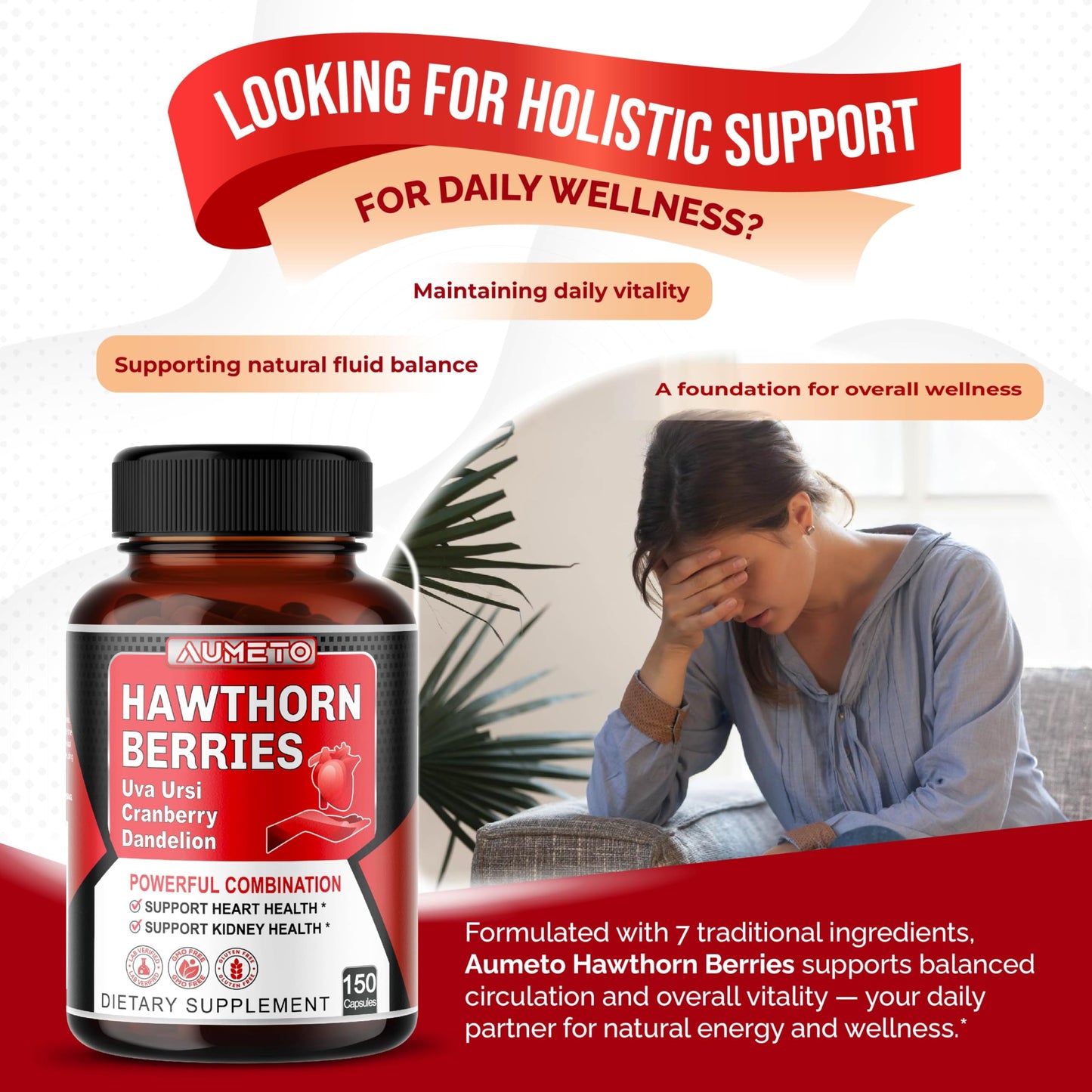 AUMETO 7 in 1 Ultra Hawthorn Berry Capsules, 150 Count