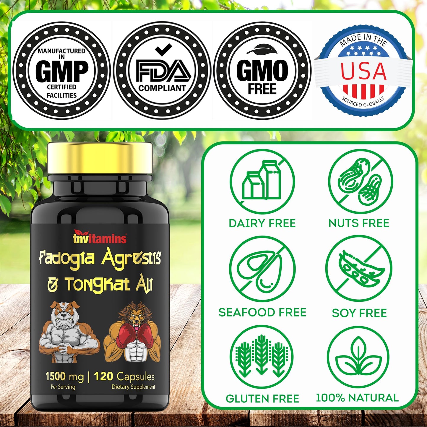 tnvitamins Fadogia Agrestis & Tongkat Ali Supplement 120 Capsules