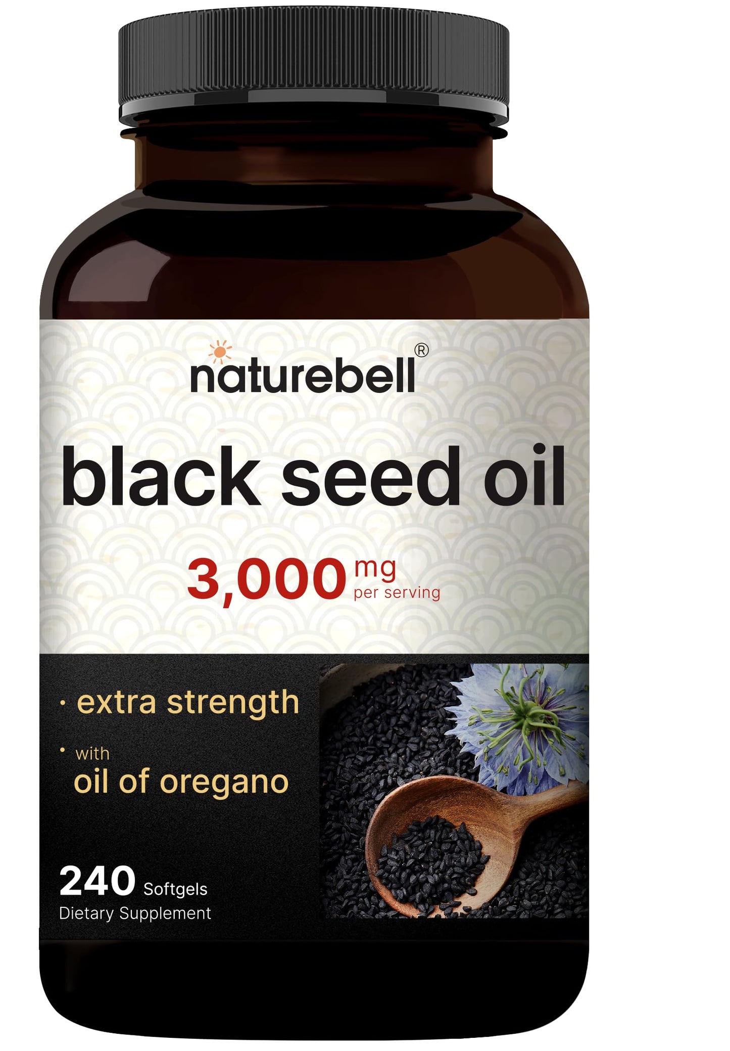 NatureBell Black Seed Oil 3,000 mg Per Serving Softgels, 240 Count