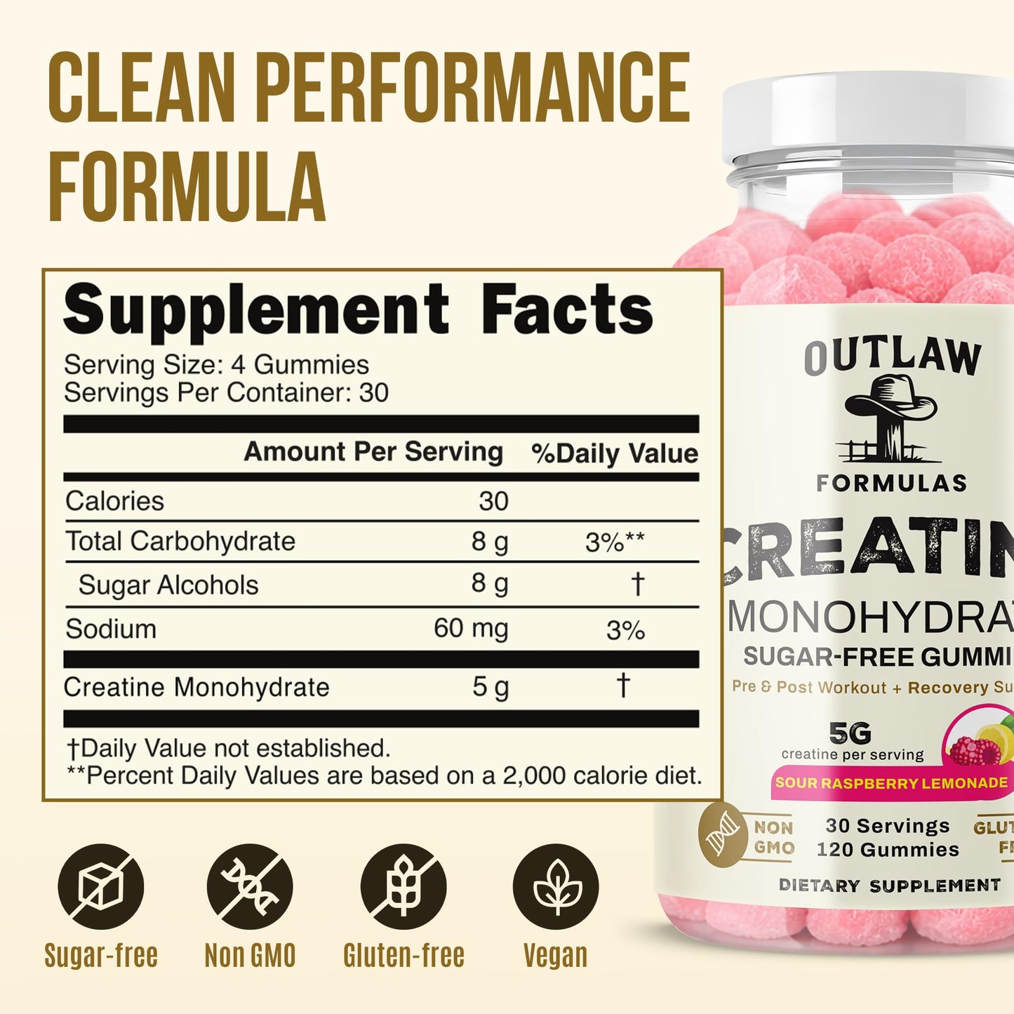 Outlaw Formulas Creatine Monohydrate Gummies, 120 Count