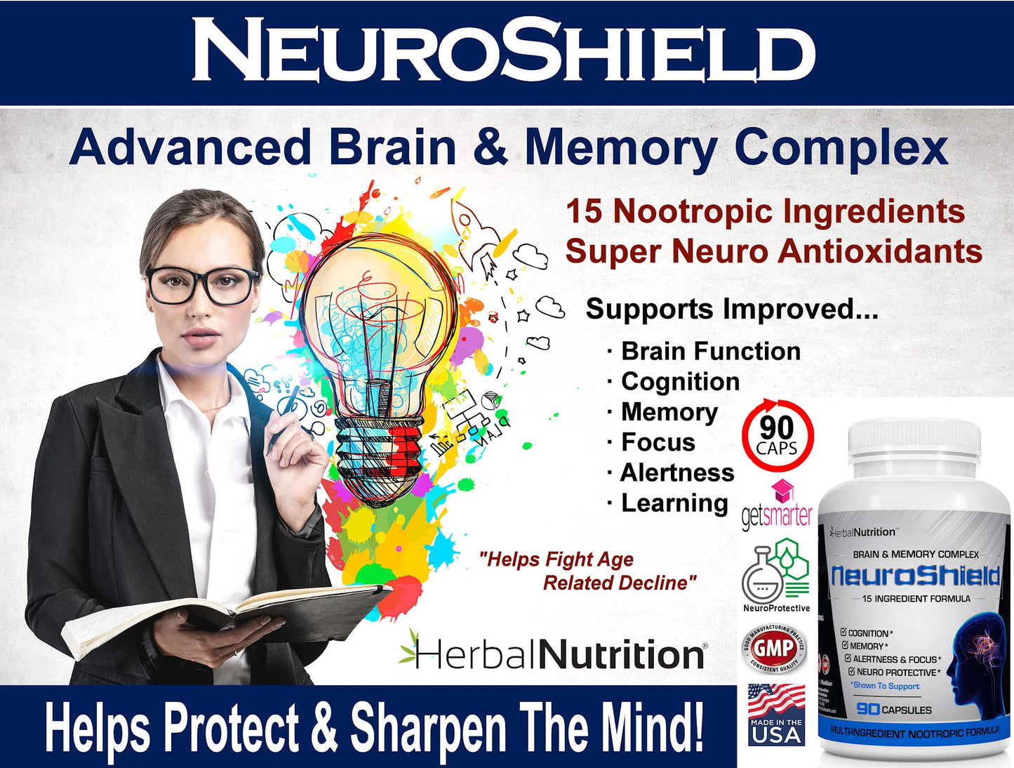 Herbal Nutrition NeuroShield Brain Health & Memory Support Supplement Capsule, 90 Capsules