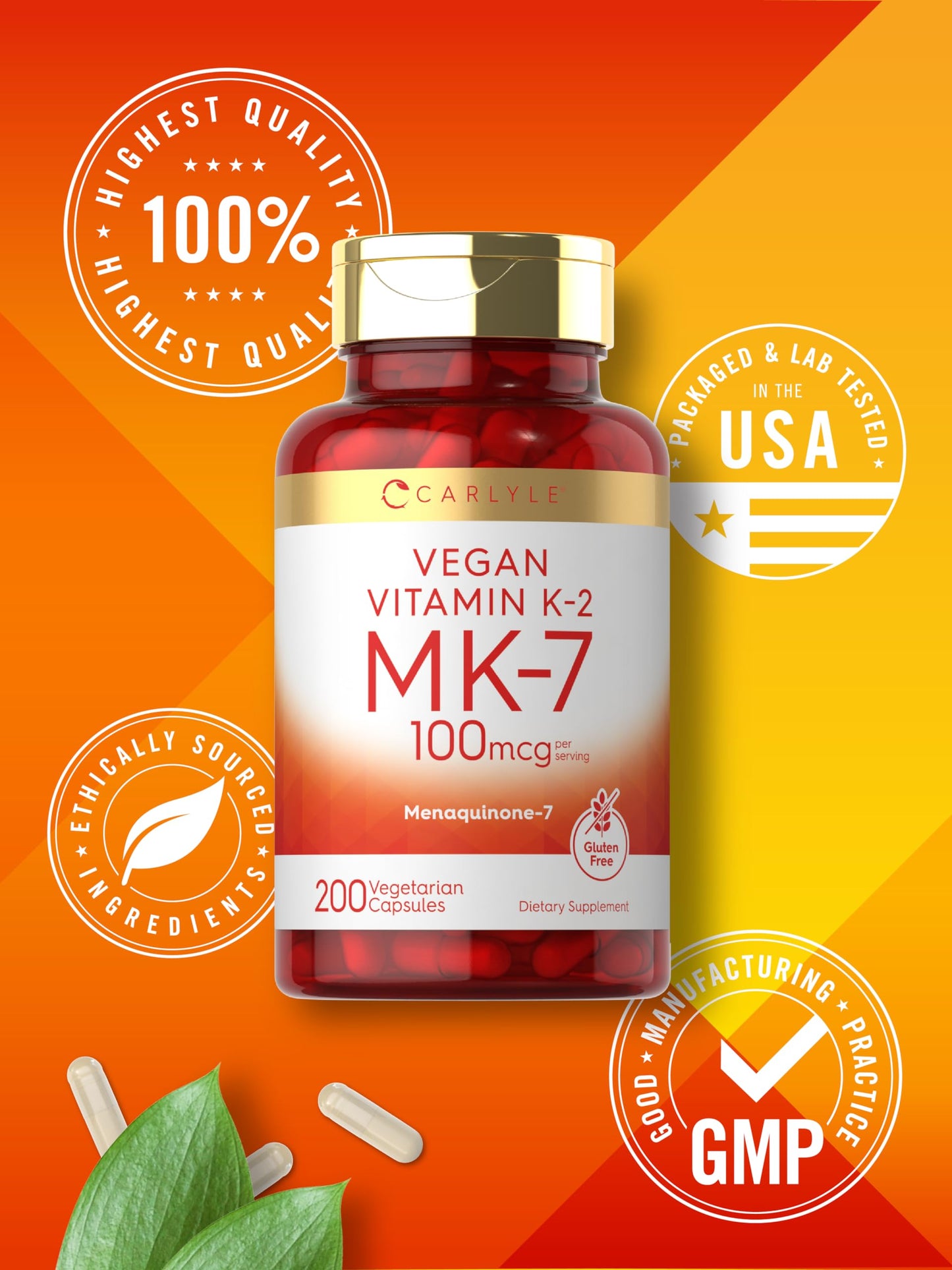 Carlyle MK-7 Vitamin K2 100 mcg 200 Capsules