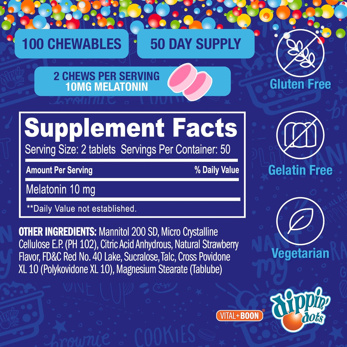 Vital+Boon Dippin' Dots Melatonin Chewable Tablets, 100 Count