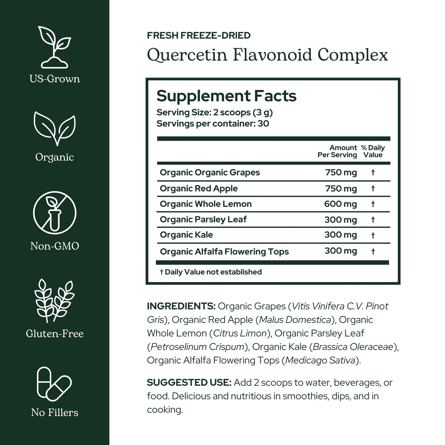 Eclectic Institute Raw Fresh Freeze-Dried Quercetin Flavonoid Complex Whole Food Powder 3.2 oz