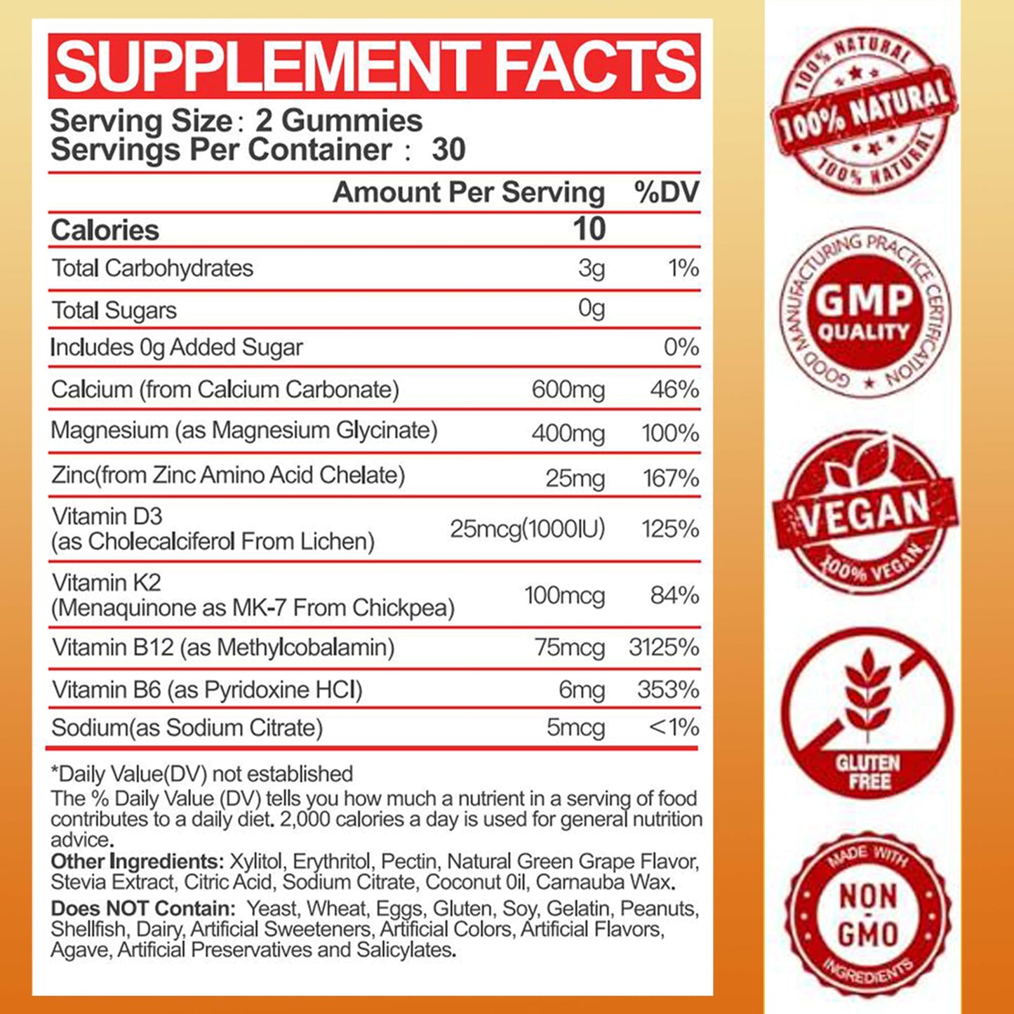Tcemundry Calcium Magnesium Zinc Gummies with Vitamin D3 & K2, Magnesium Glycinate 400mg, Sugar Free Calcium Supplement, 120 Gummies