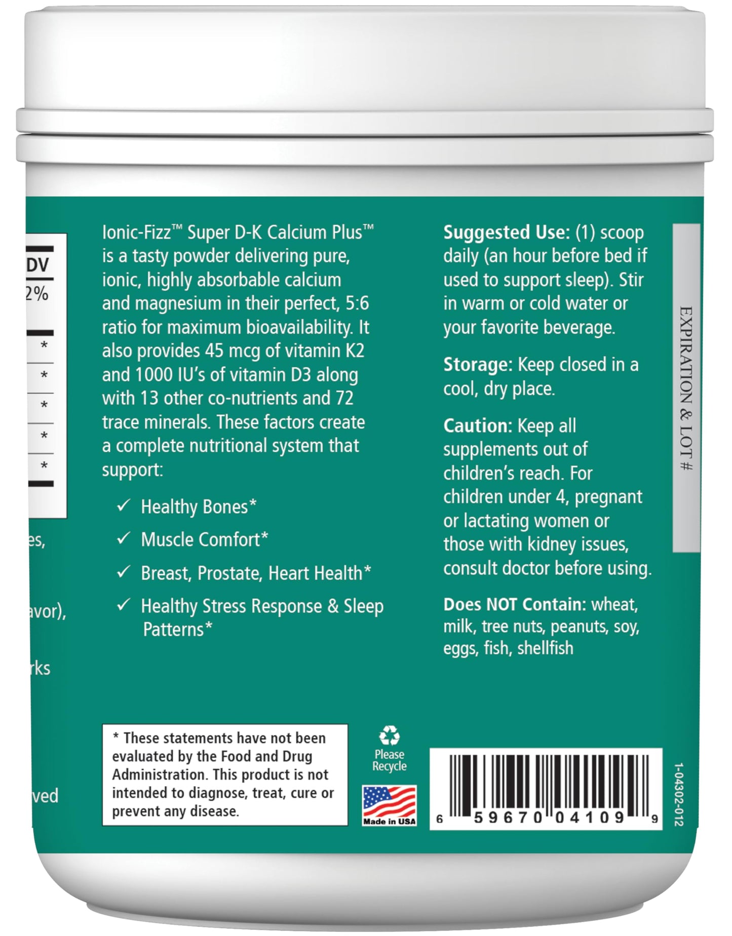 Pure Essence Labs Ionic Fizz Super D-K Calcium Plus Powder 14.82 Ounces