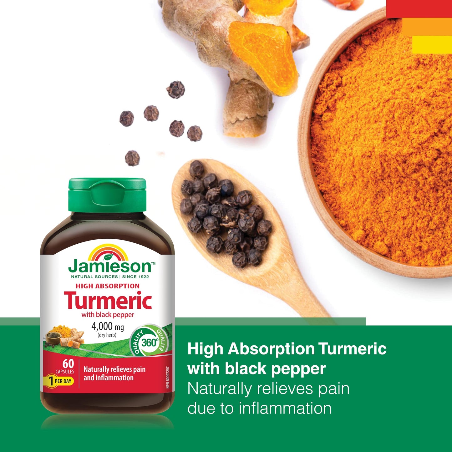 Jamieson Laboratories High Absorption Curcumin Turmeric with Black Pepper 4,000 mg, 60 Capsules