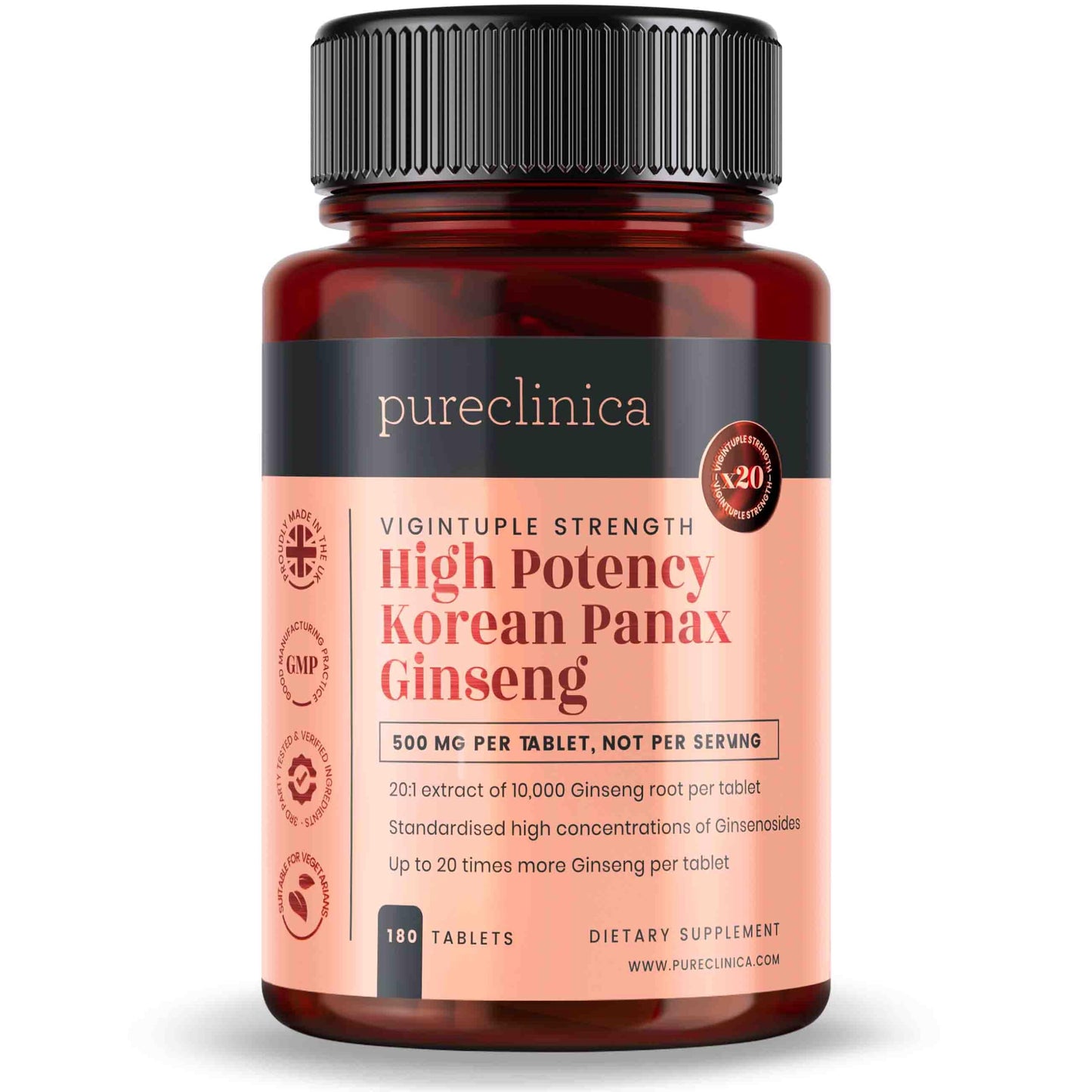 Pureclinica High Potency Korean Panax Ginseng 10,000mg x 180 Tablets