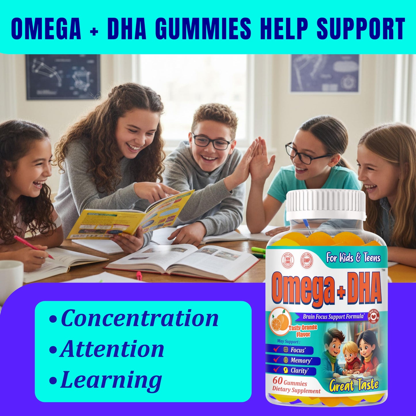 ROVita Omega + DHA Kids Omega 3 DHA Gummies, 60 Gummies
