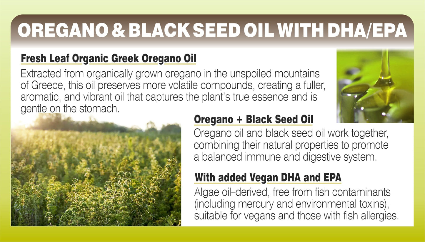 PHARMAKON Oregano Oil Complex with Vegan Omega-3, Black Seed Oil Capsules, 300 Capsules