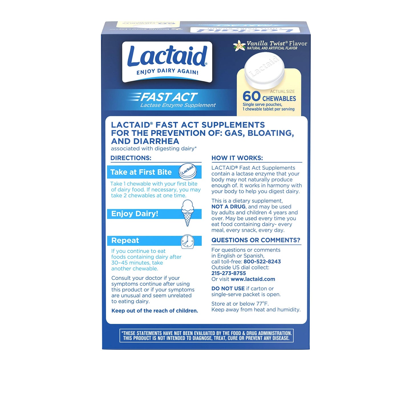 Lactaid Fast Act Lactose Intolerance Relief Chewables, 240 Count