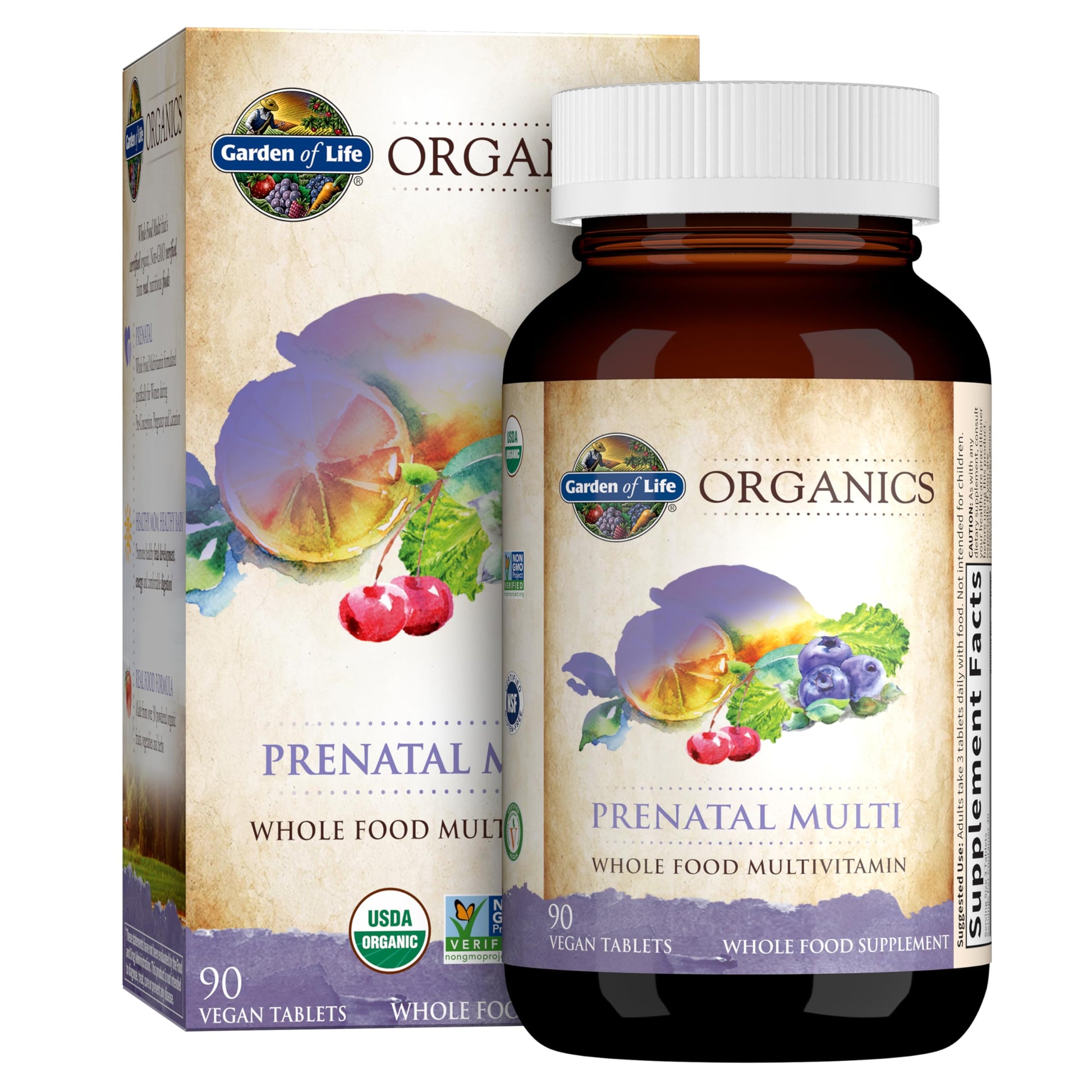 Garden of Life Organics Prenatal Multivitamin with Folate, B6, B12, D3 & Iron, 90 Tablets