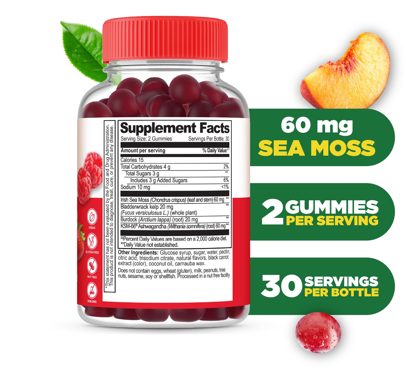 Lifeable Irish Sea Moss Gummies Gummy Thyroid Support with Bladderwrack, Burdock Root and Ashwagandha, 60 Count