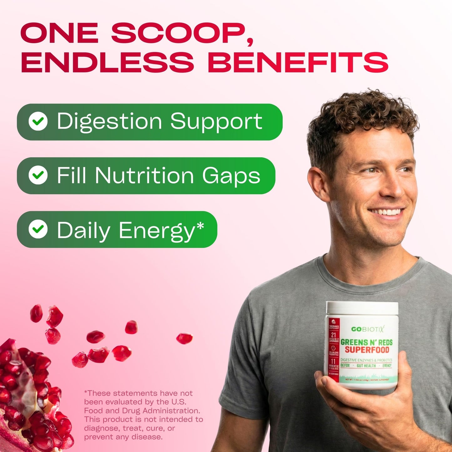 GOBIOTIX Super Greens Powder 2-Pack, Pomegranate Raspberry