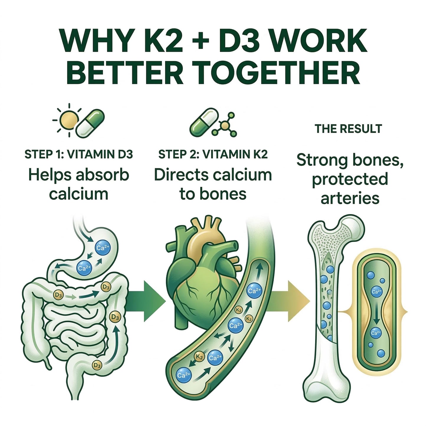 Mansfield Naturals Vitamin K2+ D3 with Calcium and BioPerine, 60 Capsules