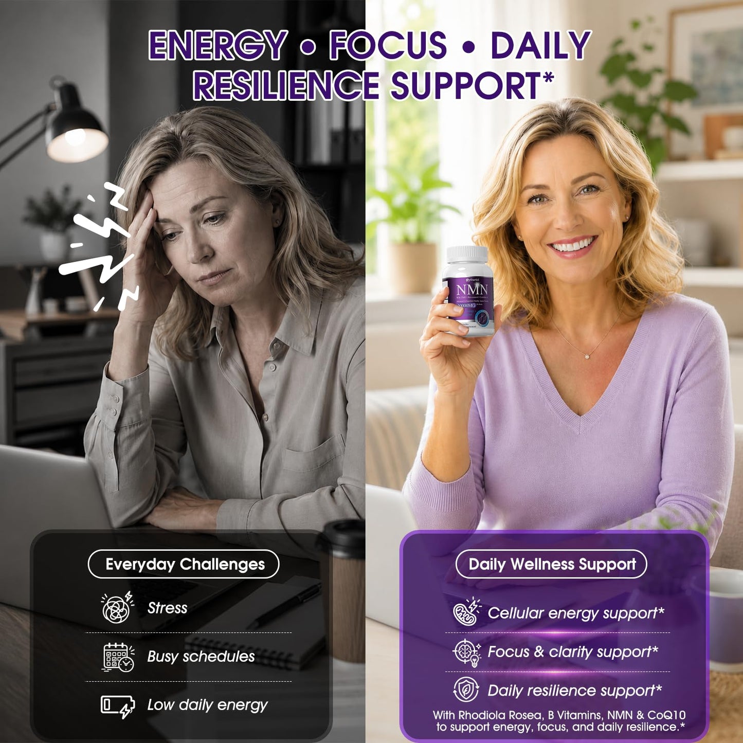 Zytherial NMN Supplement 1000mg Per Serving, 14-in-1 with TMG, Urolithin A, Resveratrol, Glutathione, Gotu Kola, NMNH Alternative & NAD+ Precursor, Supports Energy & NAD+ Level, Capsule, 90 Count