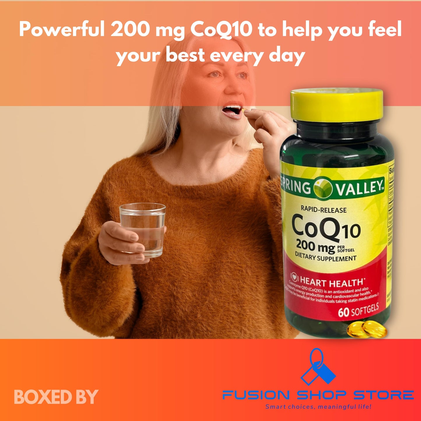 Fusion Shop Store CoQ10 200mg Rapid Release Softgels, 60 Count