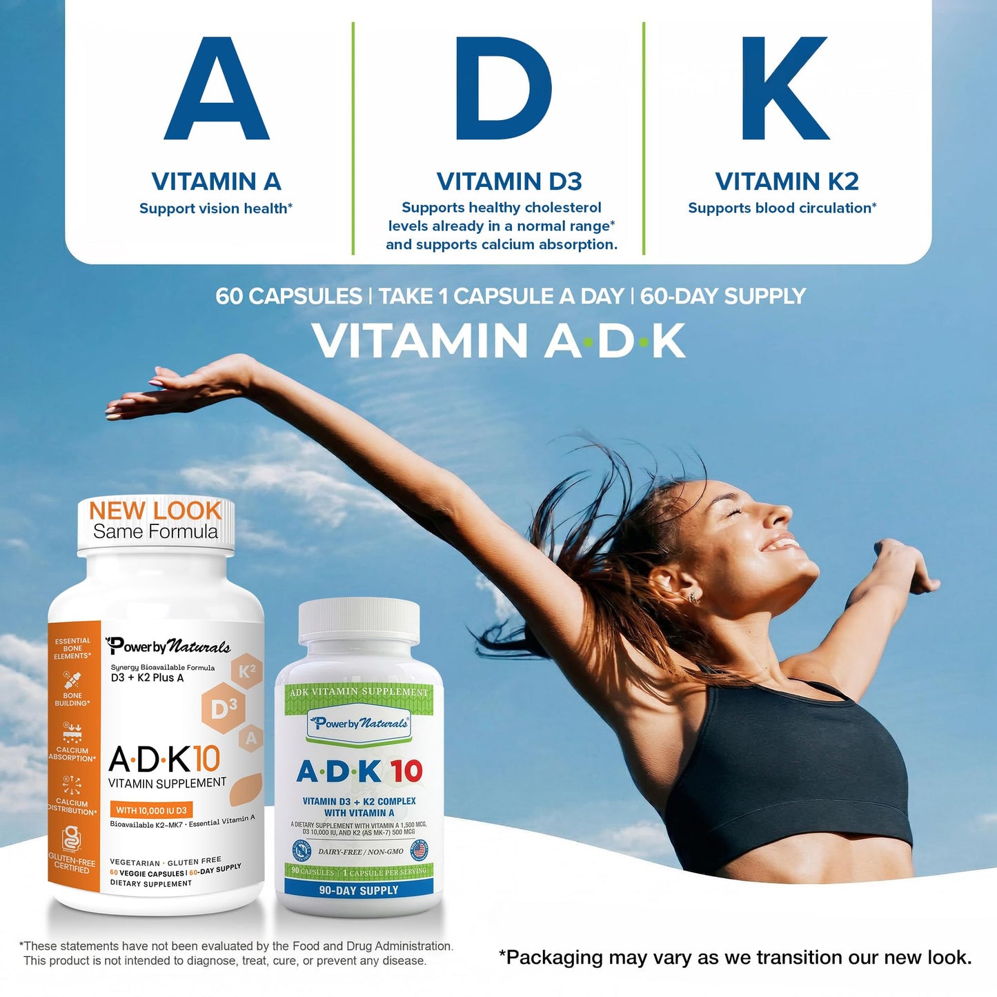 Power By Naturals ADK 10 Vitamin Supplement Capsules 90