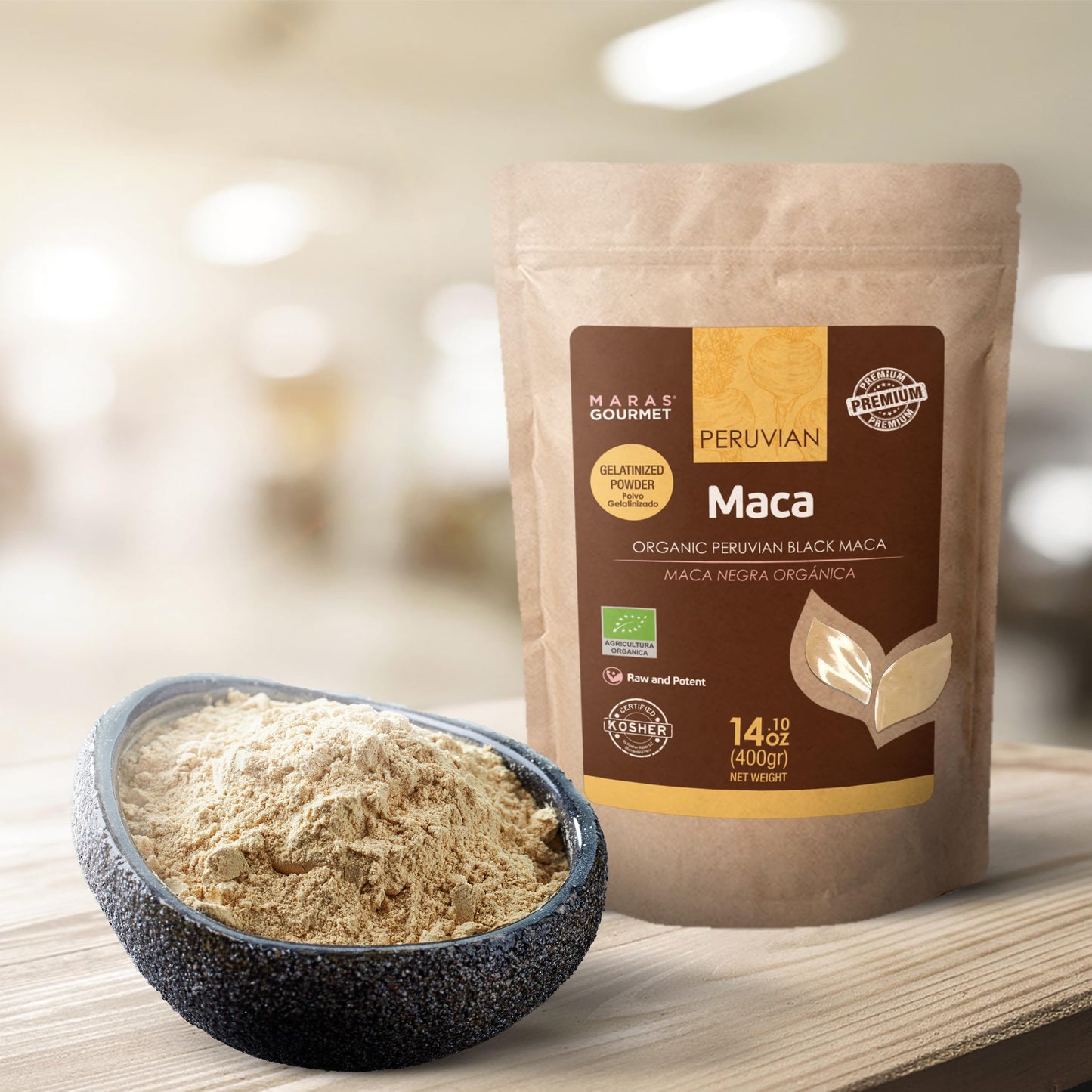 MARAS GOURMET Organic Peruvian Black Maca Gelatinized Powder, 14.1096 oz, 80 Servings