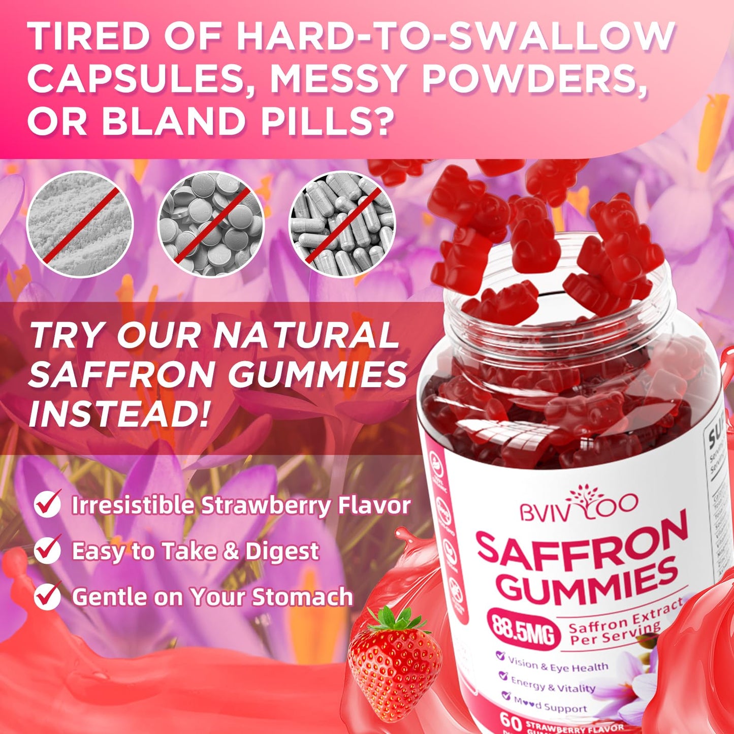 BVIVLOO Saffron Gummies 10-in-1 Formula, 2-Pack