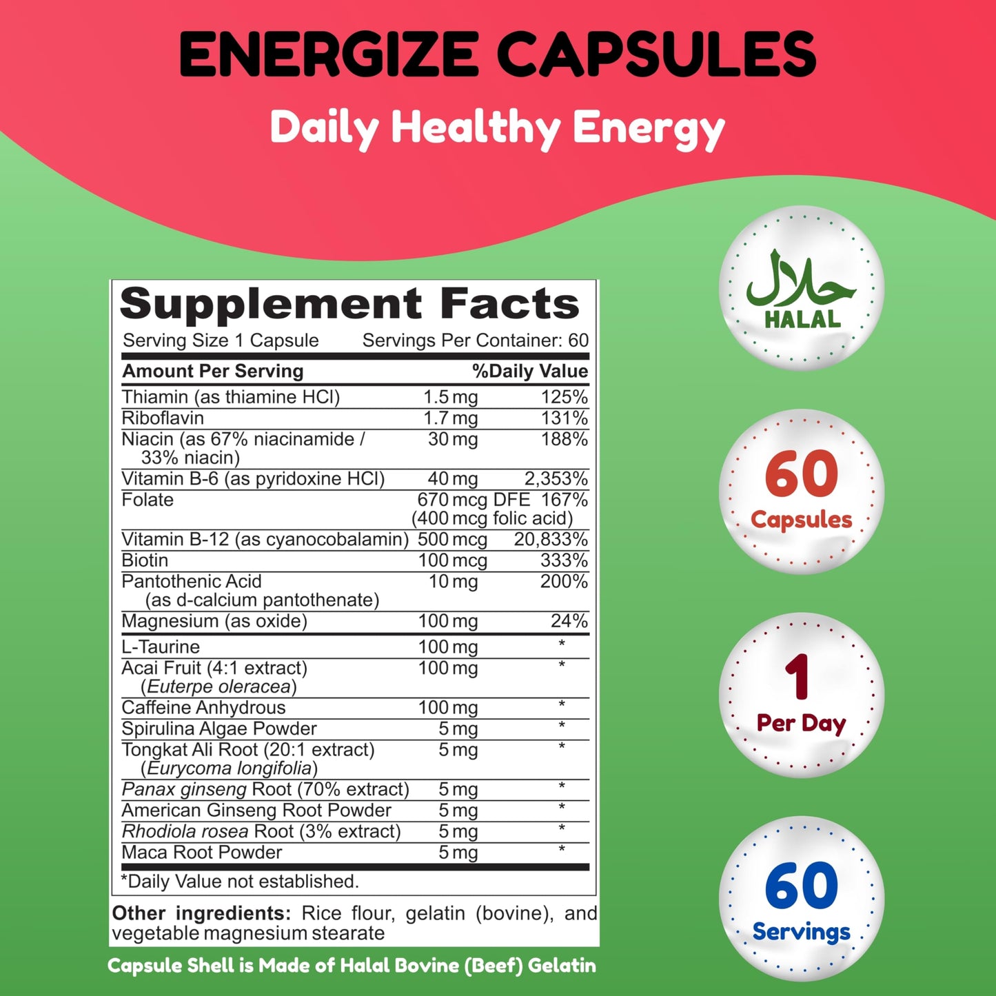 SHIFAA NUTRITION Energize Natural Daily Energy Vitamins Capsule 60 Count