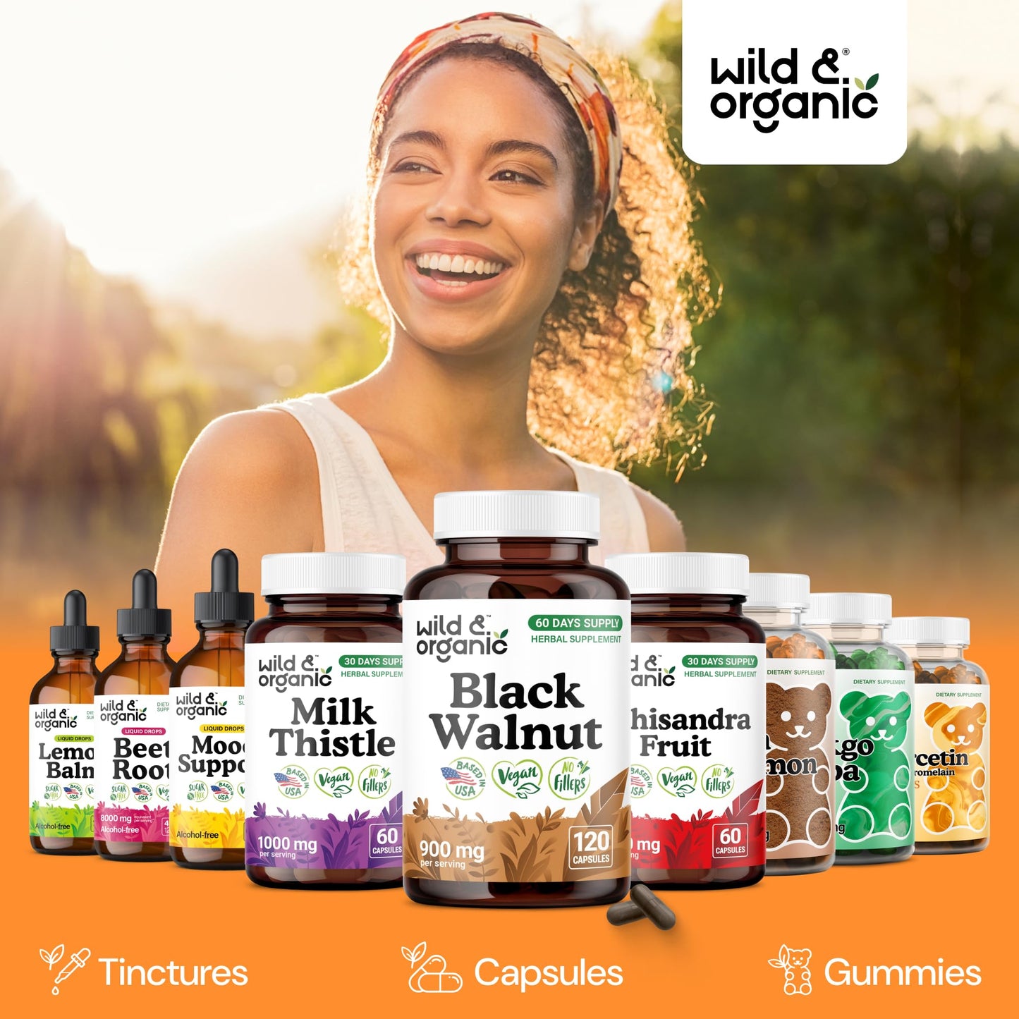 Wild & Organic Black Walnut Hull 900 mg Capsules 120 Count